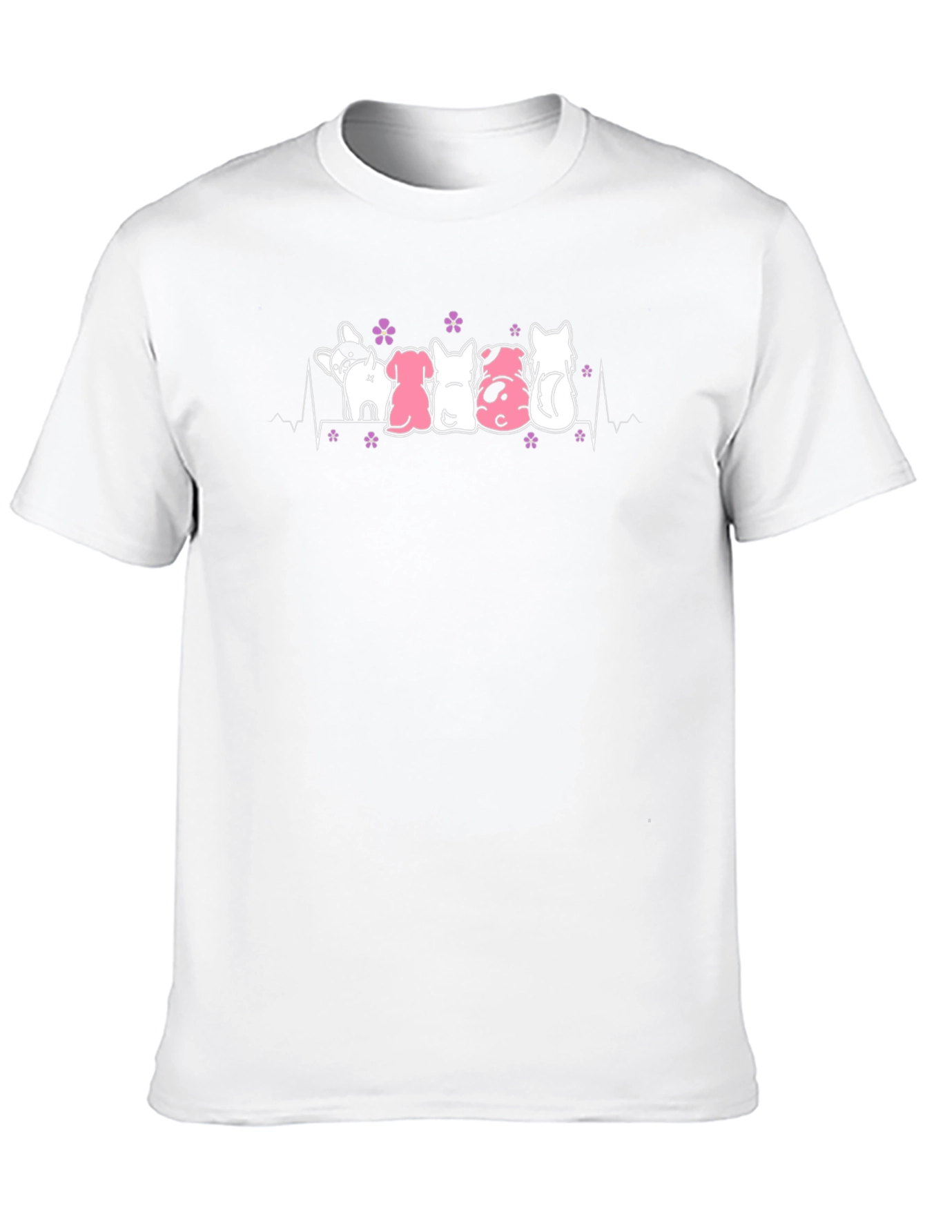 Cute Dogs Heartbeat T-Shirt - Black Cotton Tee