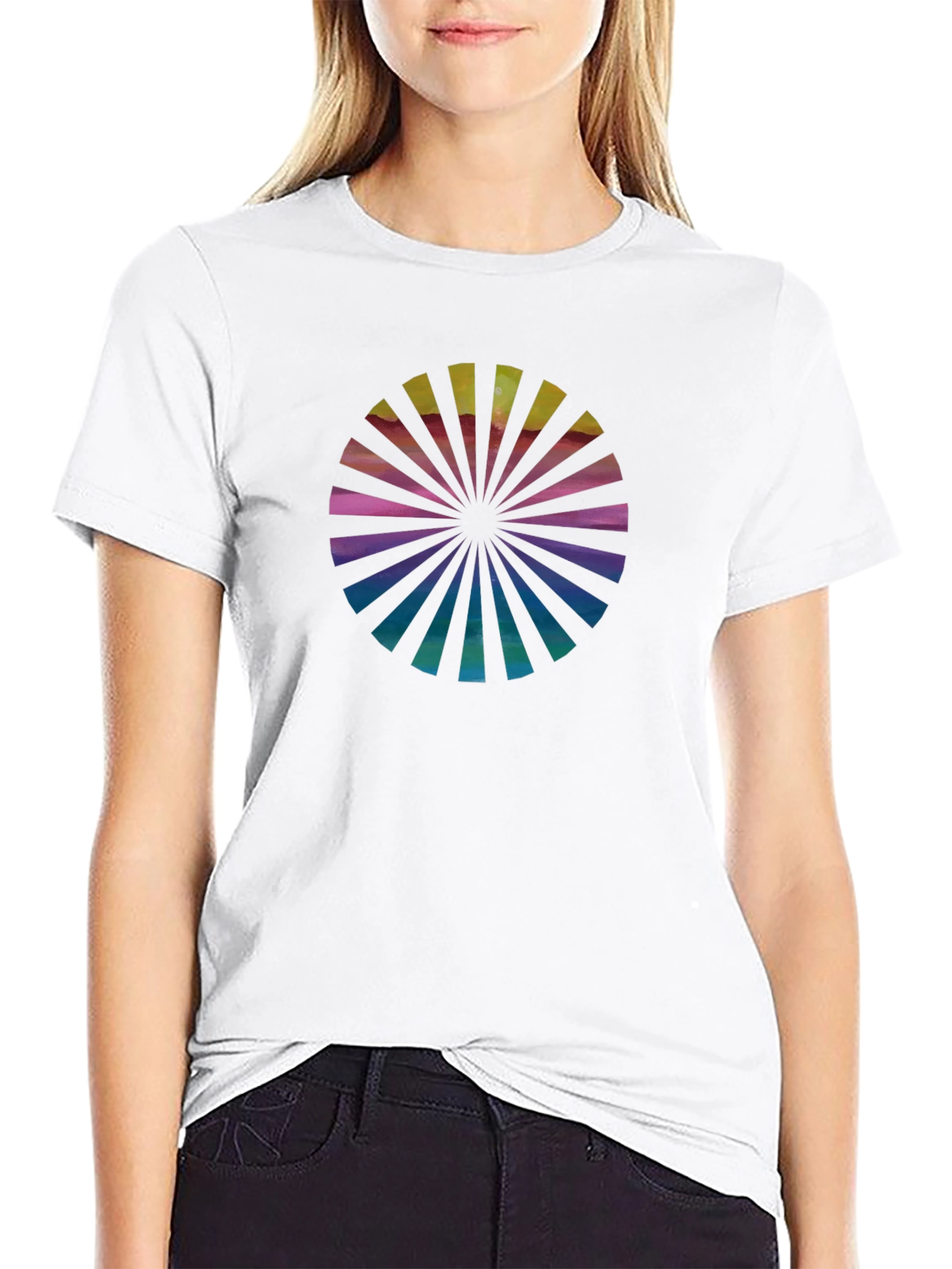 Retro Circle Graphic Black Tee - Casual Style