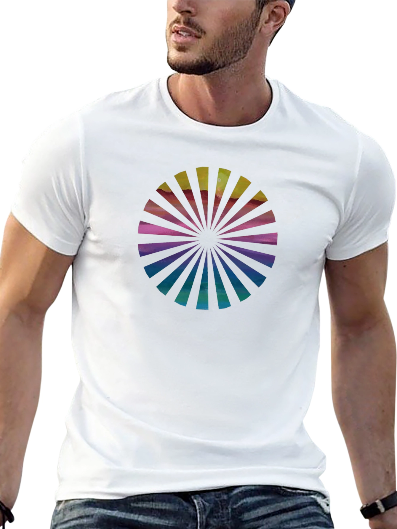 Retro Circle Graphic Black Tee - Casual Style