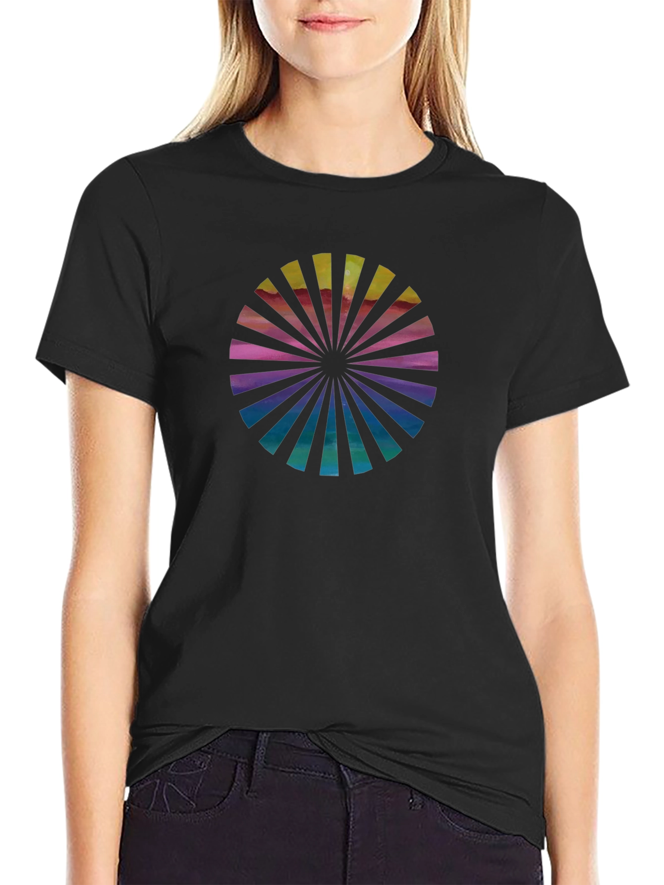 Retro Circle Graphic Black Tee - Casual Style