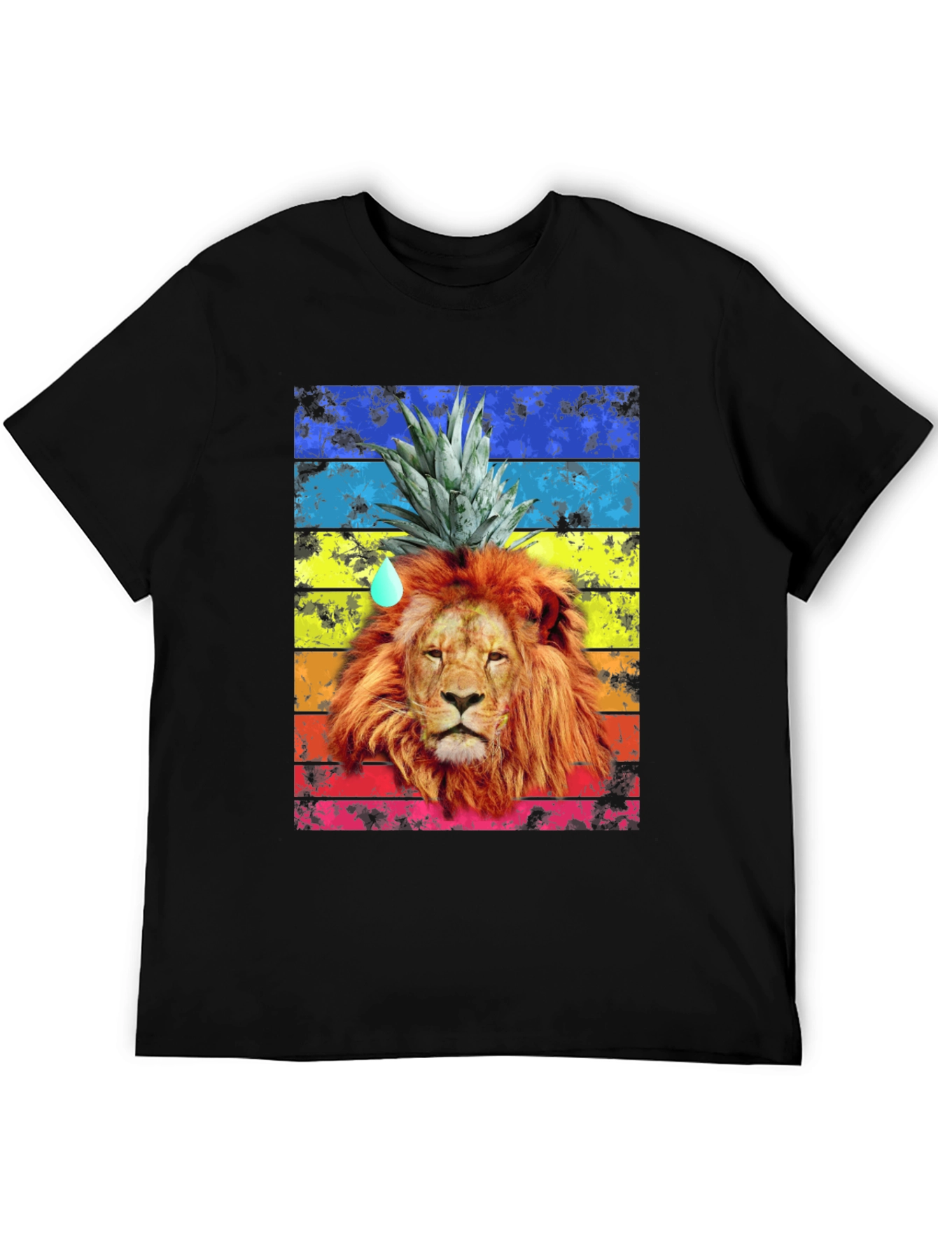 Lion Pineapple Head Graphic Tee - Mens Black T-Shirt