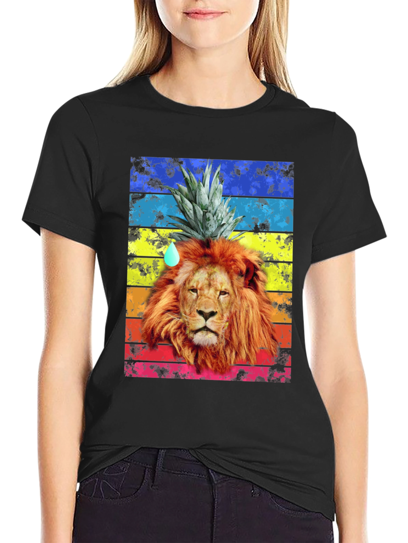 Lion Pineapple Head Graphic Tee - Mens Black T-Shirt