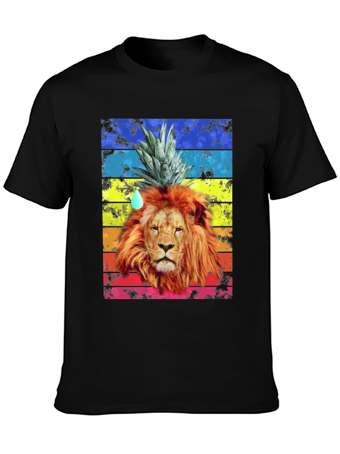 Lion Pineapple Head Graphic Tee - Mens Black T-Shirt