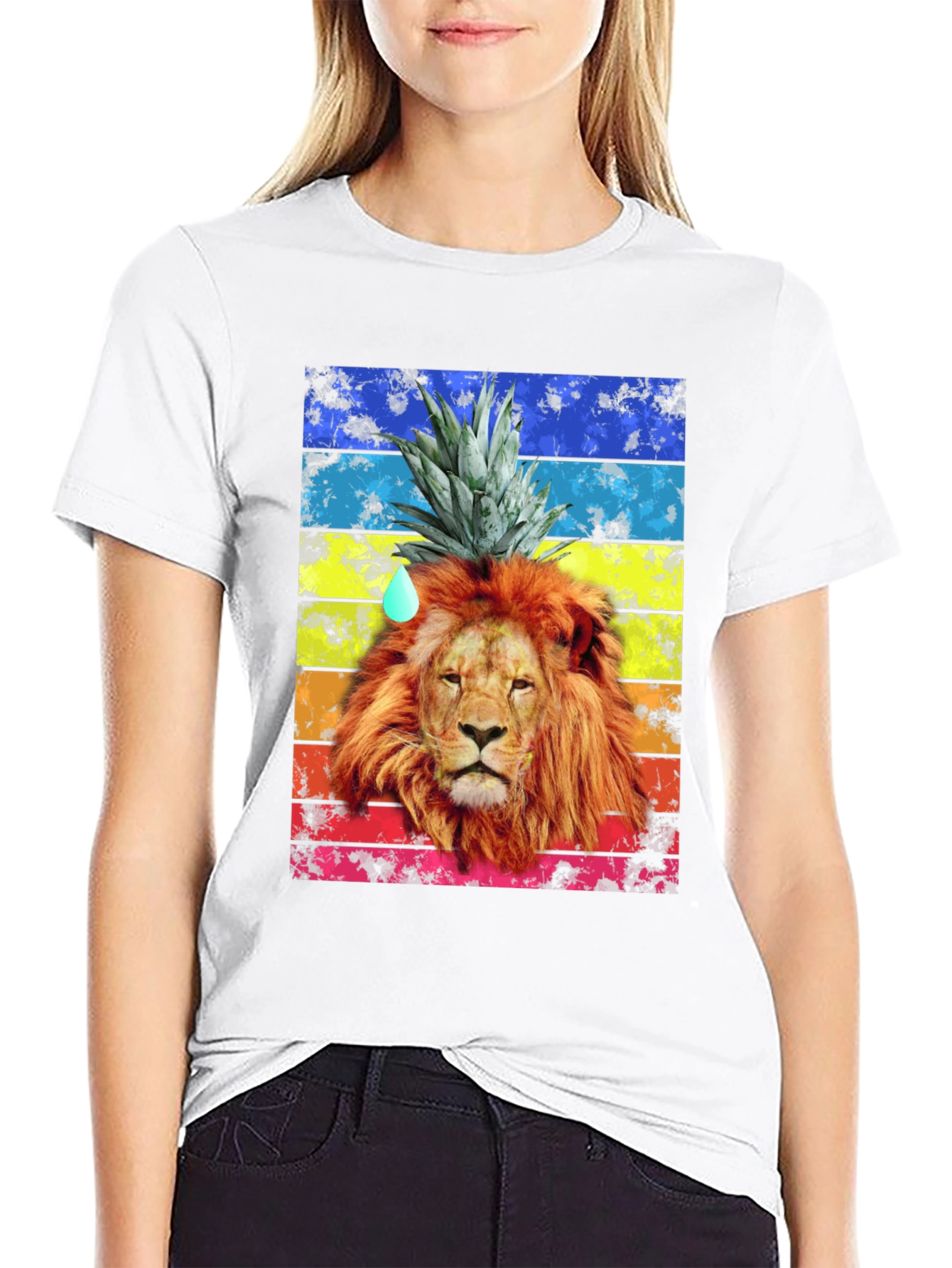 Lion Pineapple Head Graphic Tee - Mens Black T-Shirt