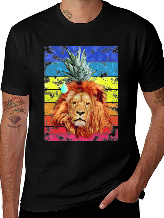 Lion Pineapple Head Graphic Tee - Mens Black T-Shirt