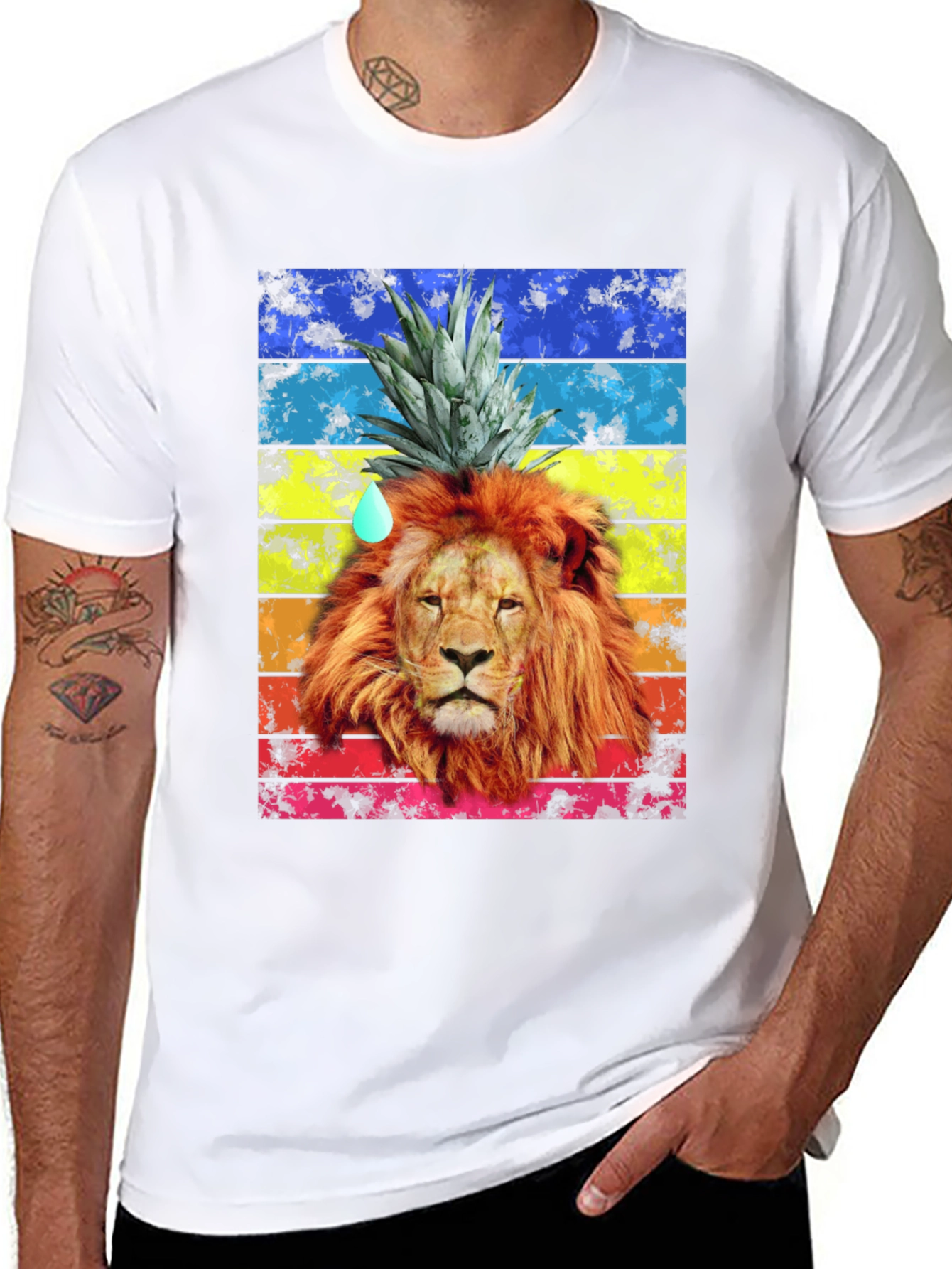 Lion Pineapple Head Graphic Tee - Mens Black T-Shirt