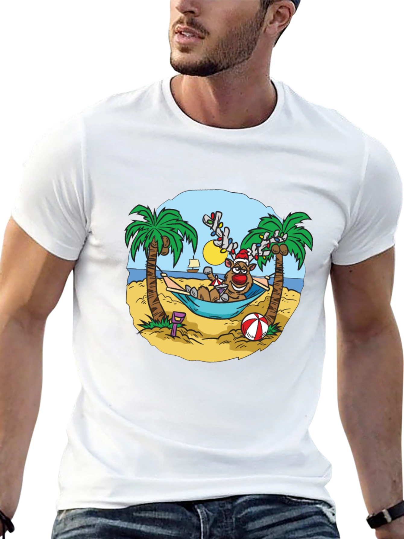 Reindeer Holiday Beach T-Shirt