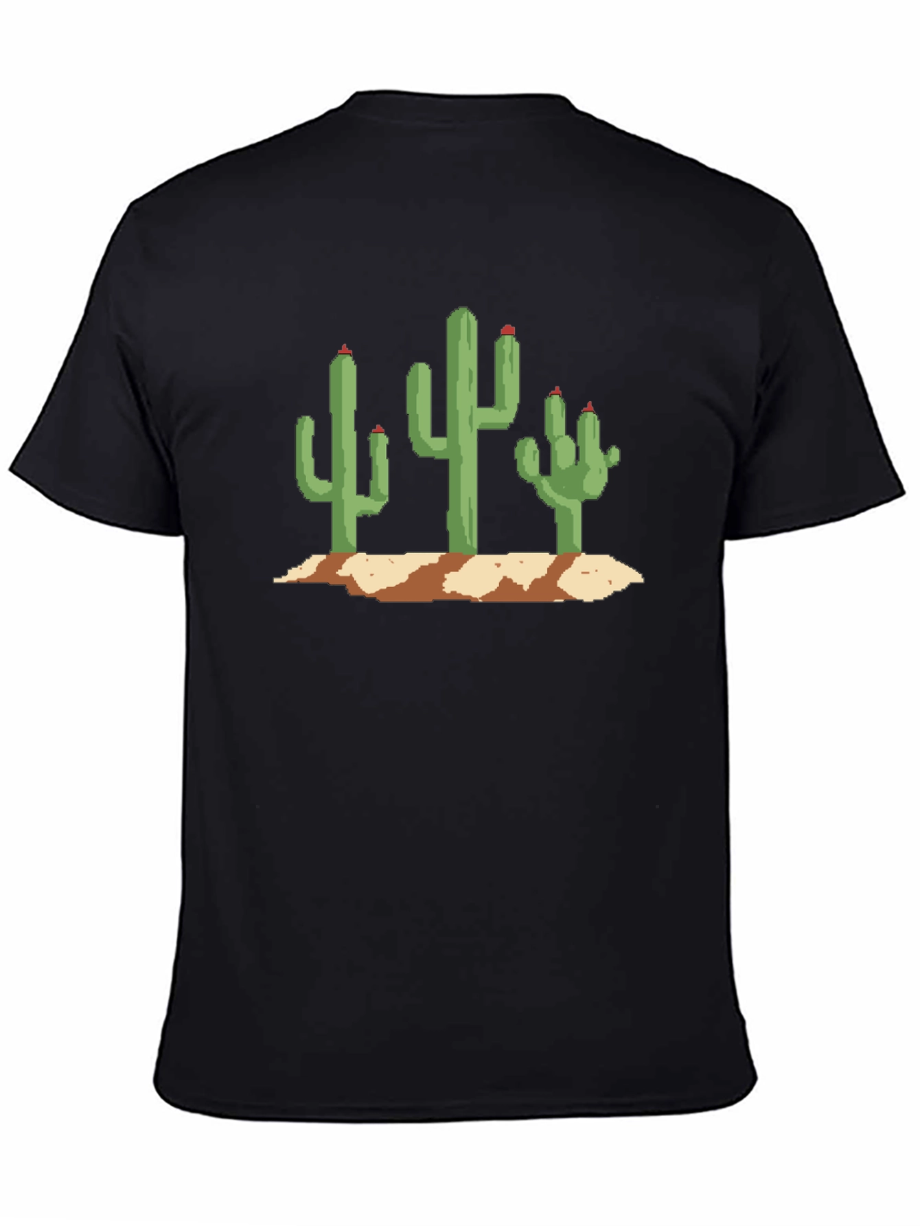 Pixel Cactus Graphic Tee - Black Cotton T-Shirt