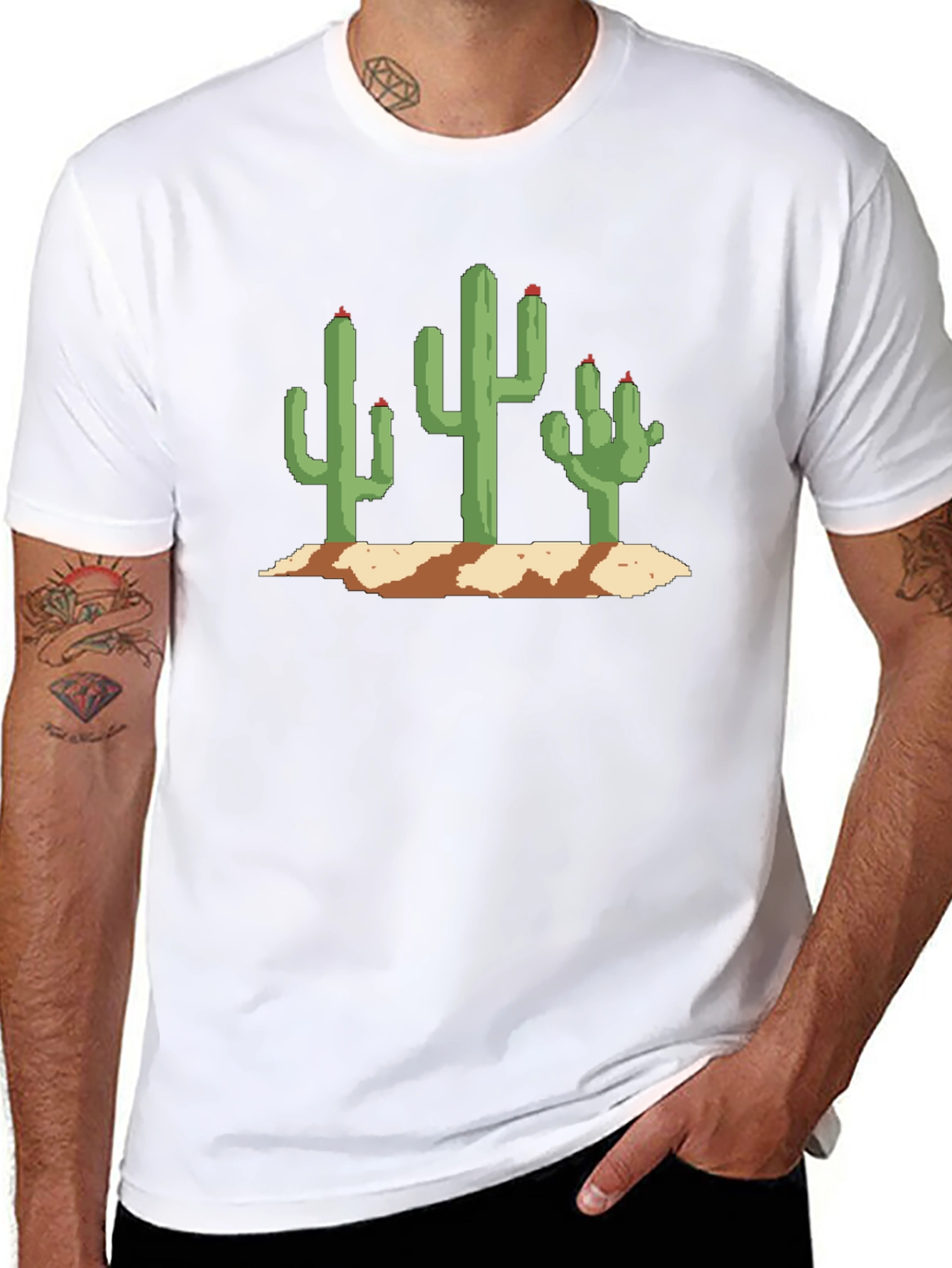 Pixel Cactus Graphic Tee - Black Cotton T-Shirt