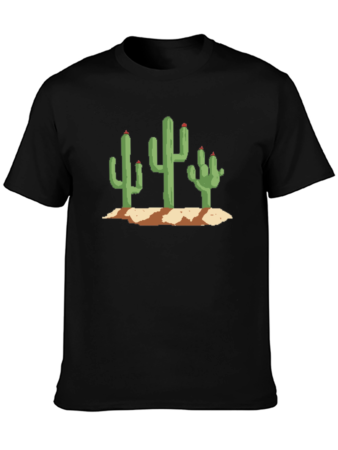 Pixel Cactus Graphic Tee - Black Cotton T-Shirt