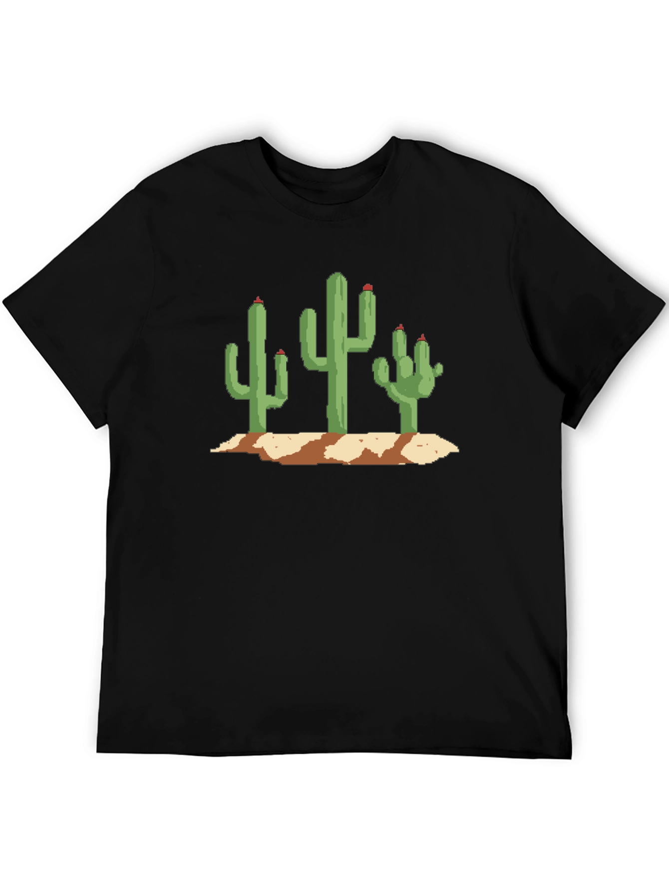 Pixel Cactus Graphic Tee - Black Cotton T-Shirt