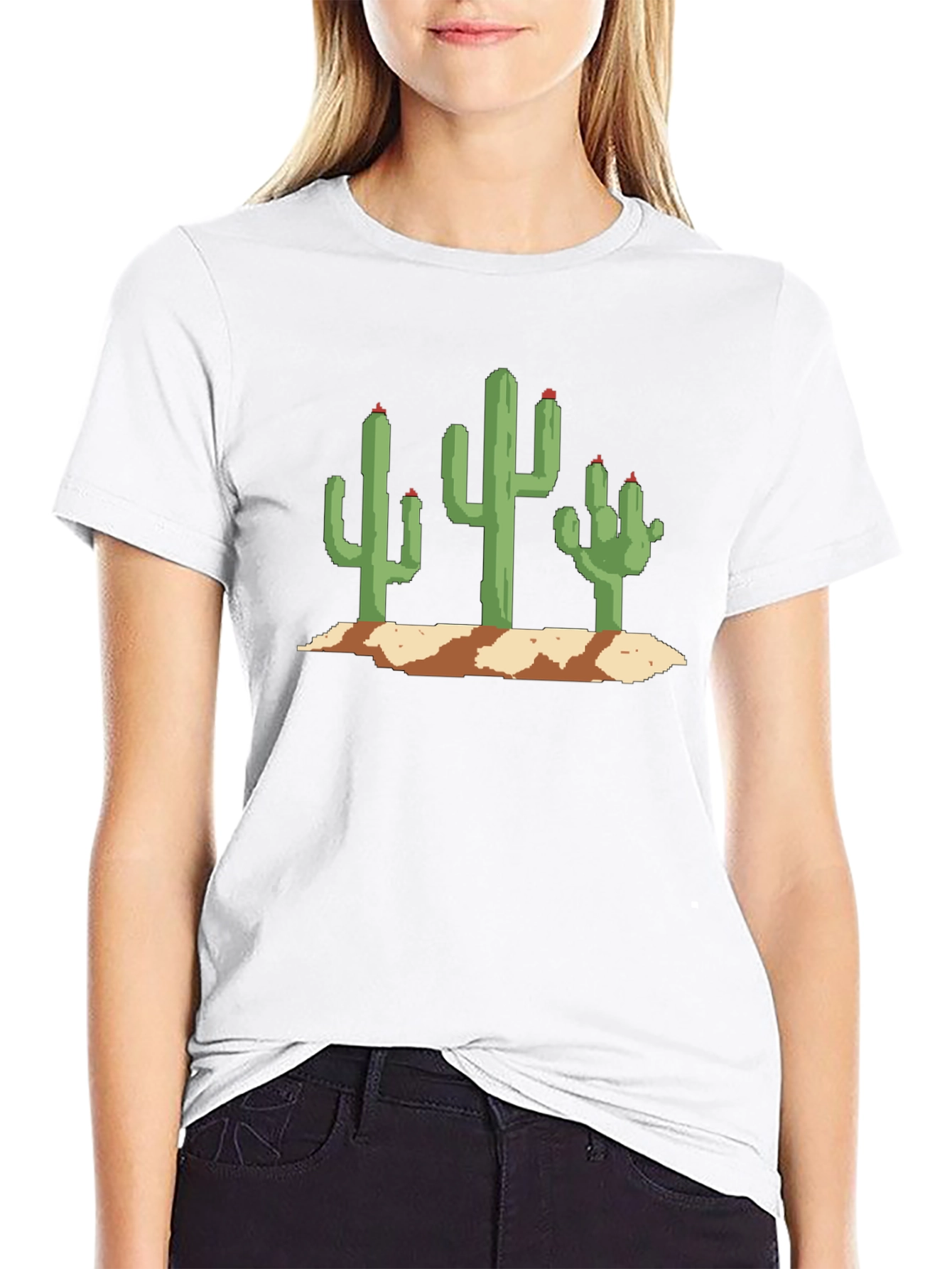 Pixel Cactus Graphic Tee - Black Cotton T-Shirt