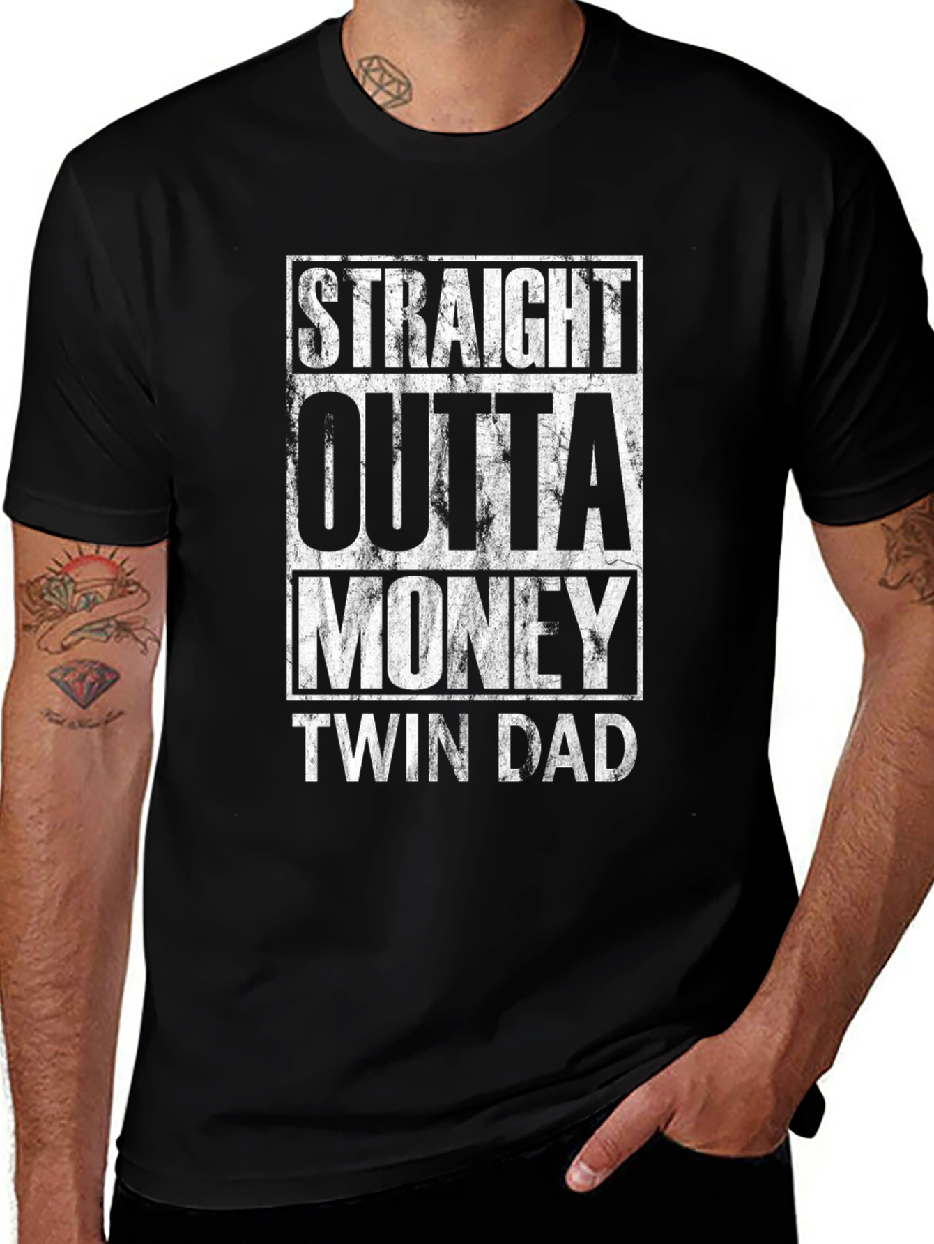 Straight Outta Money Twin Dad Graphic T-Shirt