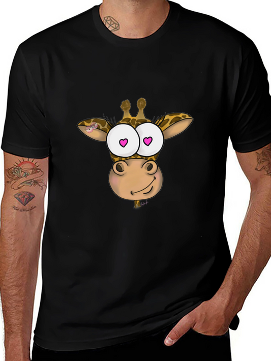 Giraffe Cartoon Heart Eyes Black T-Shirt