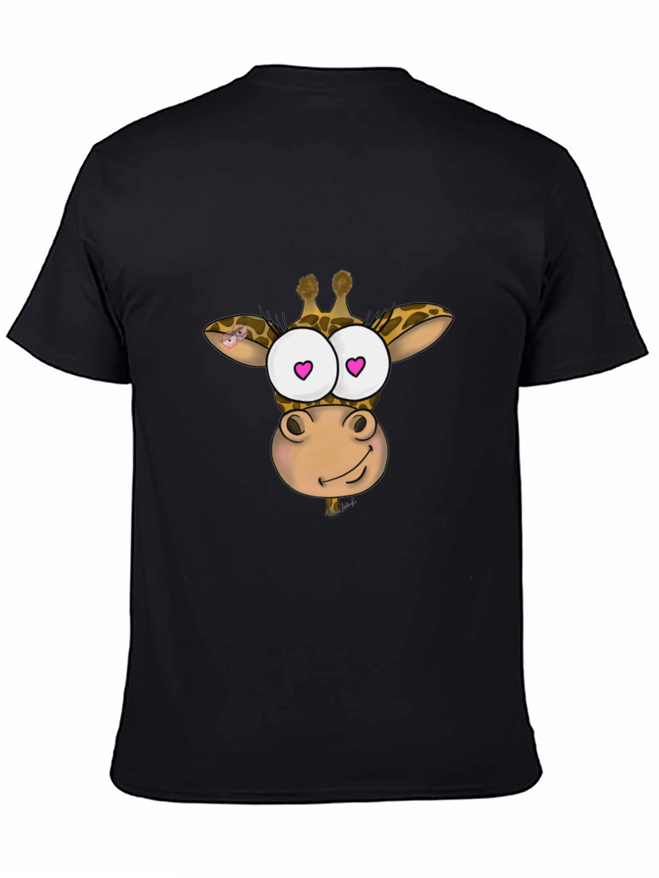 Giraffe Cartoon Heart Eyes Black T-Shirt