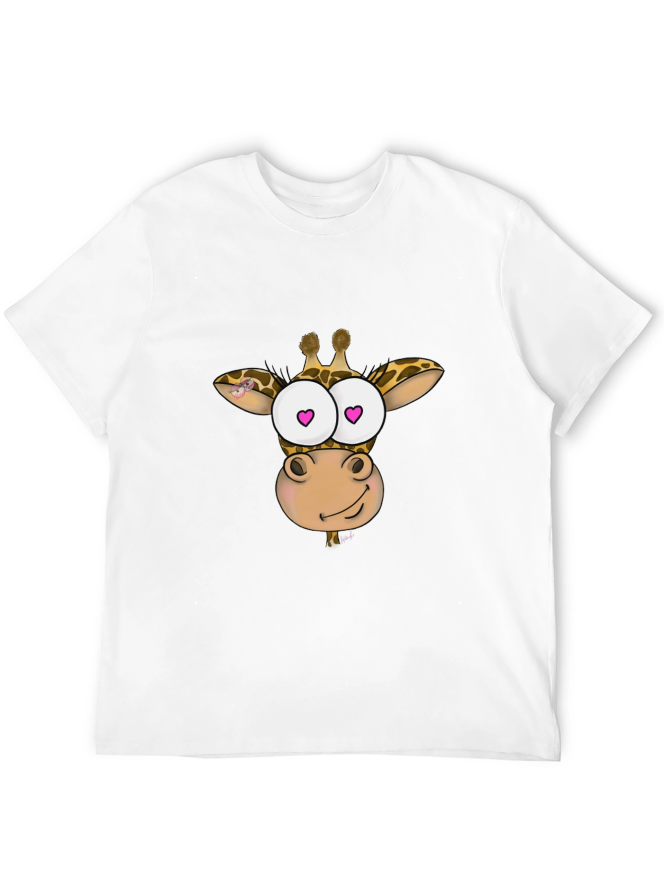 Giraffe Cartoon Heart Eyes Black T-Shirt
