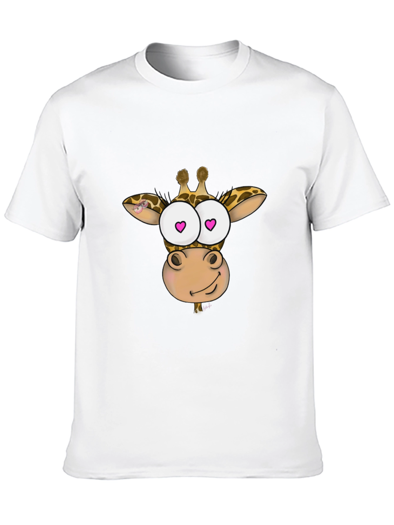 Giraffe Cartoon Heart Eyes Black T-Shirt