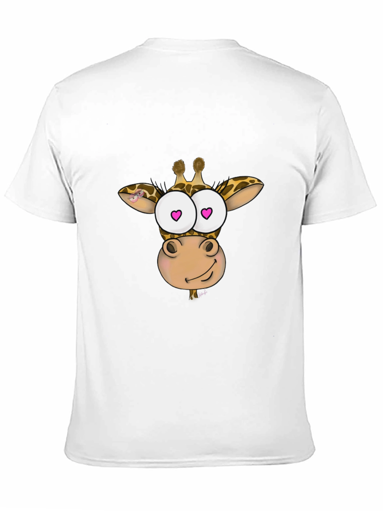 Giraffe Cartoon Heart Eyes Black T-Shirt