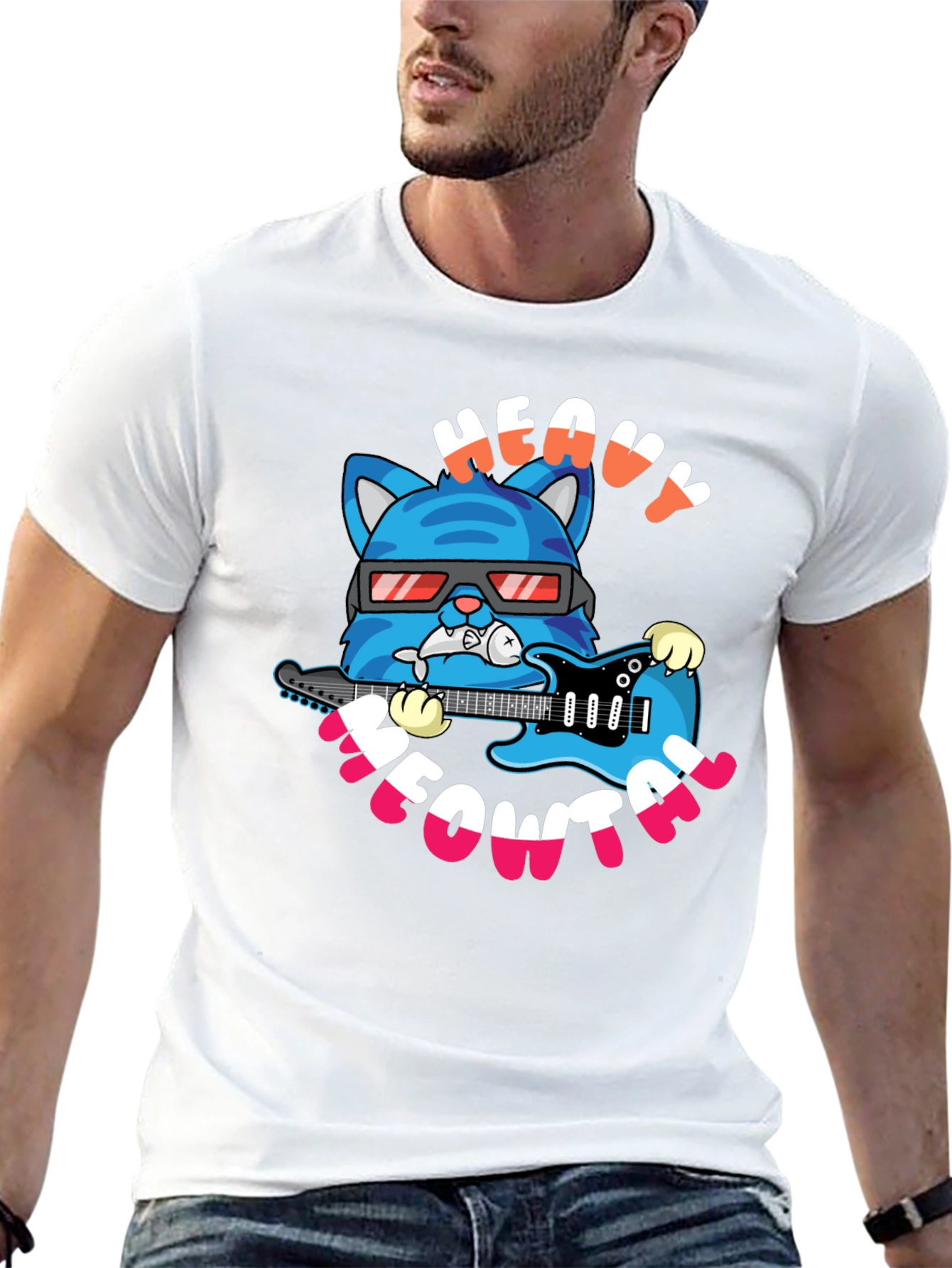 Heavy Meowtal Cat Graphic T-Shirt - Rock On!