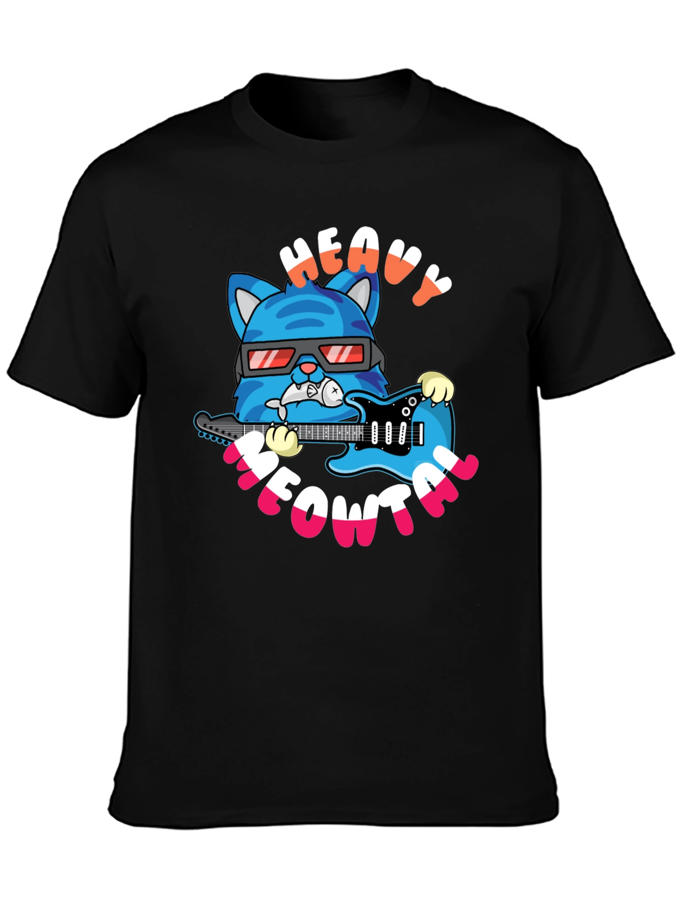 Heavy Meowtal Cat Graphic T-Shirt - Rock On!