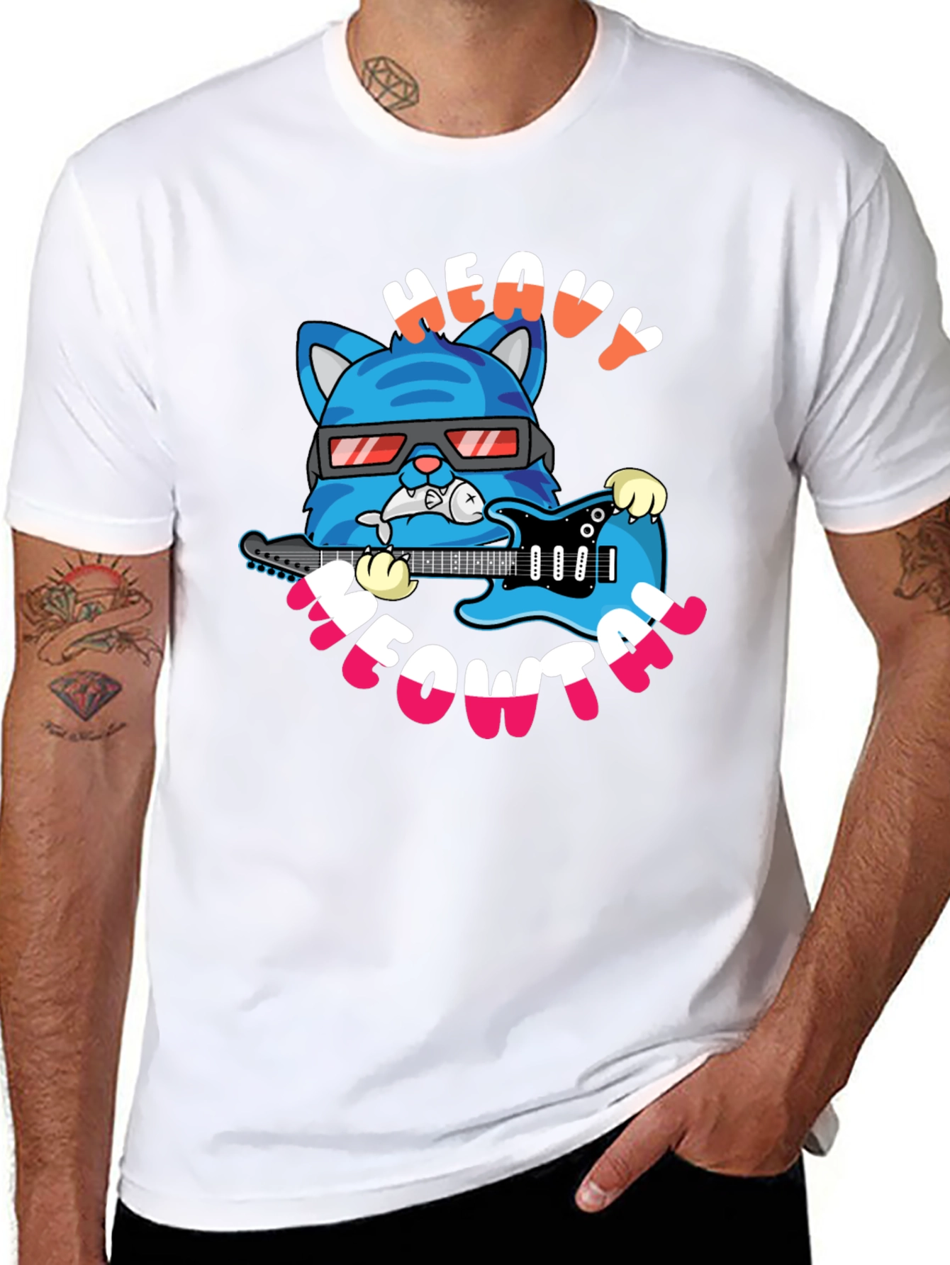 Heavy Meowtal Cat Graphic T-Shirt - Rock On!
