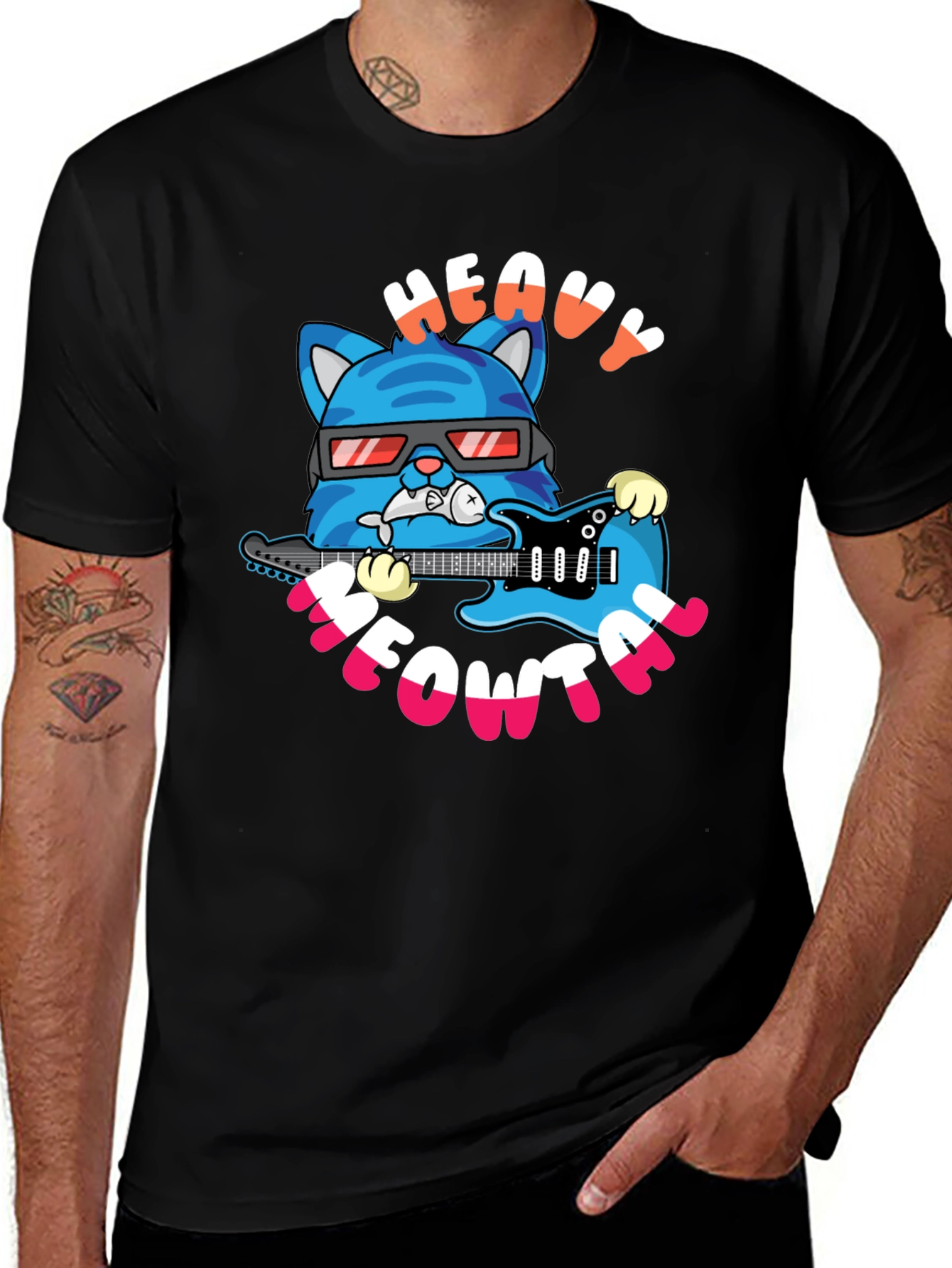 Heavy Meowtal Cat Graphic T-Shirt - Rock On!