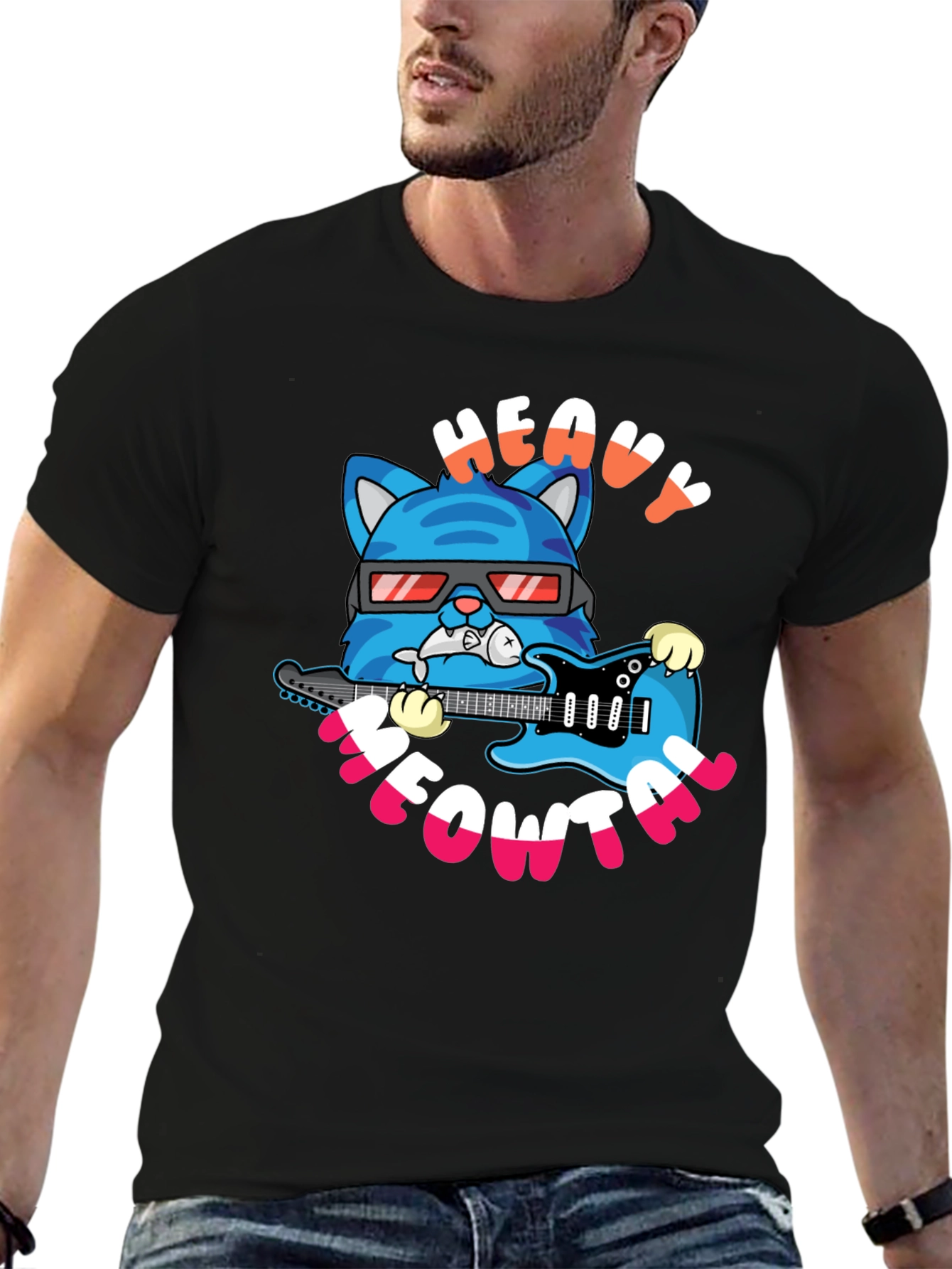 Heavy Meowtal Cat Graphic T-Shirt - Rock On!