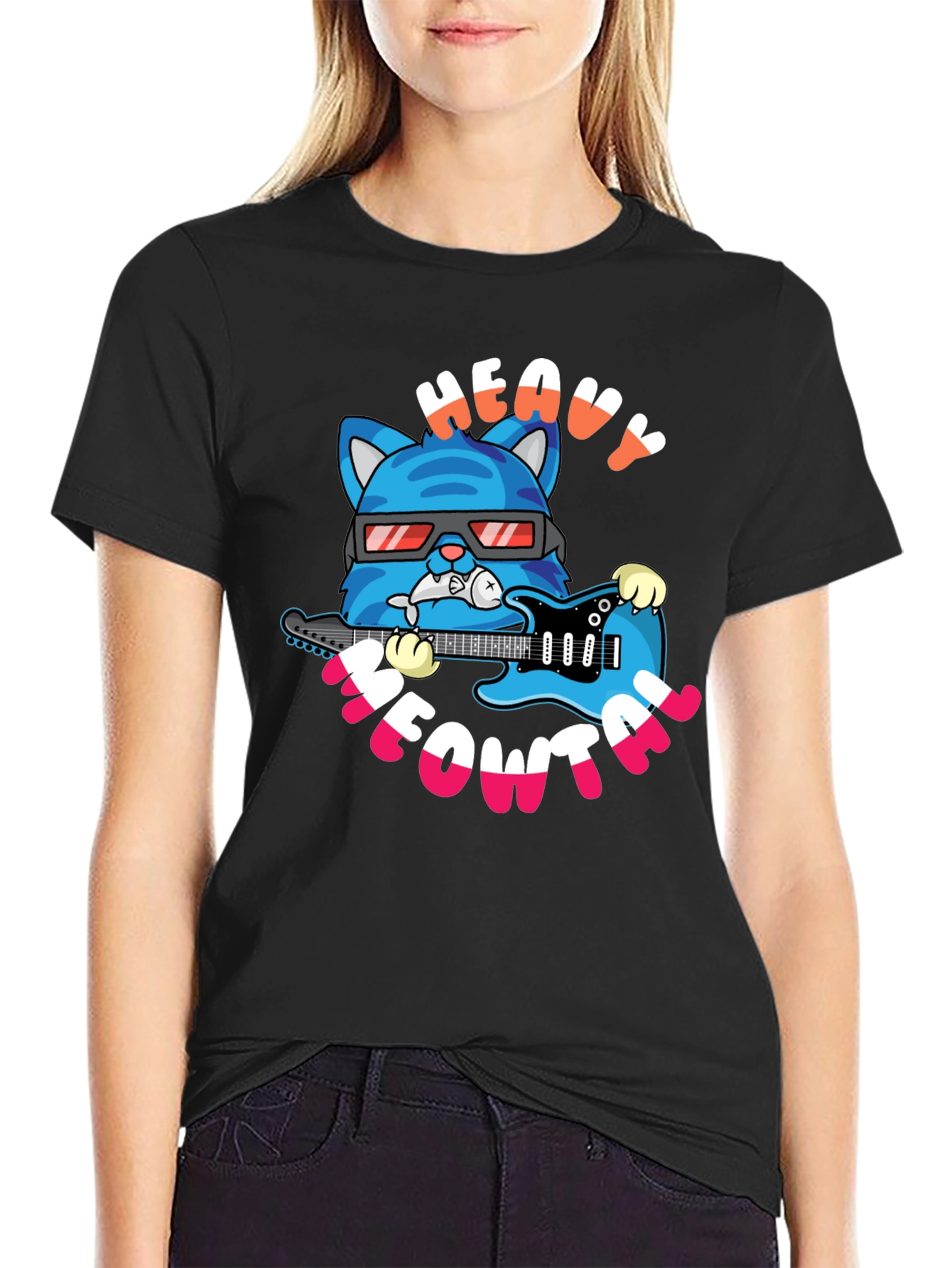 Heavy Meowtal Cat Graphic T-Shirt - Rock On!