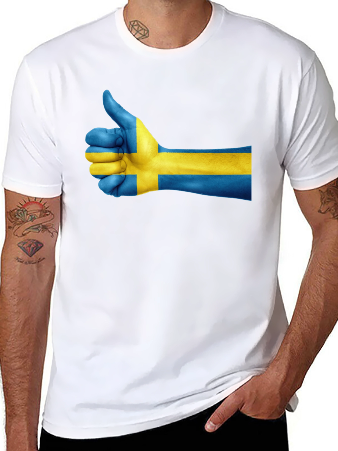 Sweden Flag Thumbs Up Graphic Tee - Black