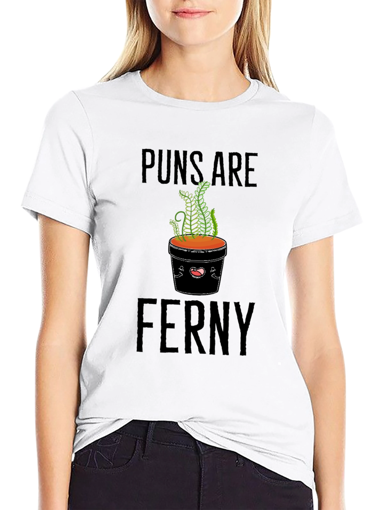 Puns Are Ferny Graphic T-Shirt - Black Cotton Tee