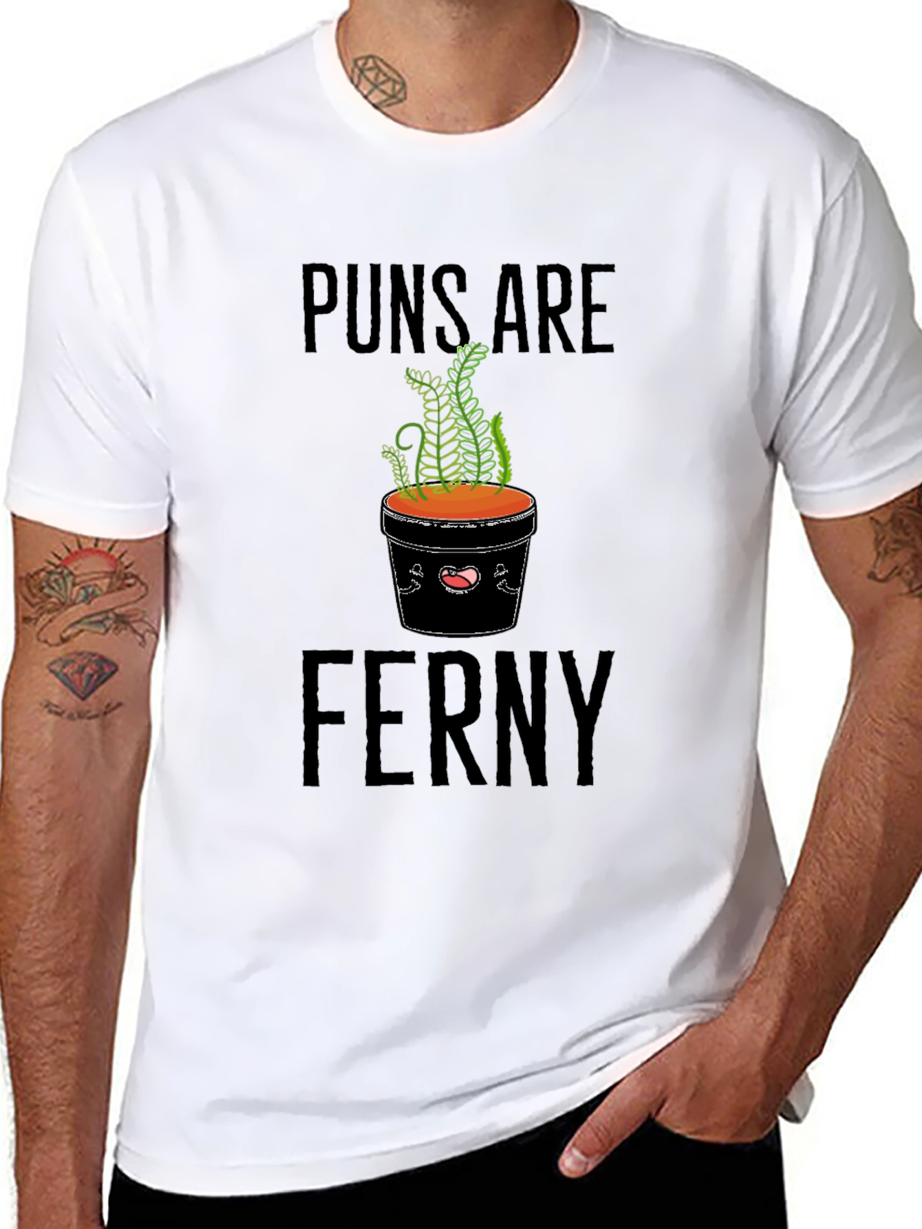 Puns Are Ferny Graphic T-Shirt - Black Cotton Tee