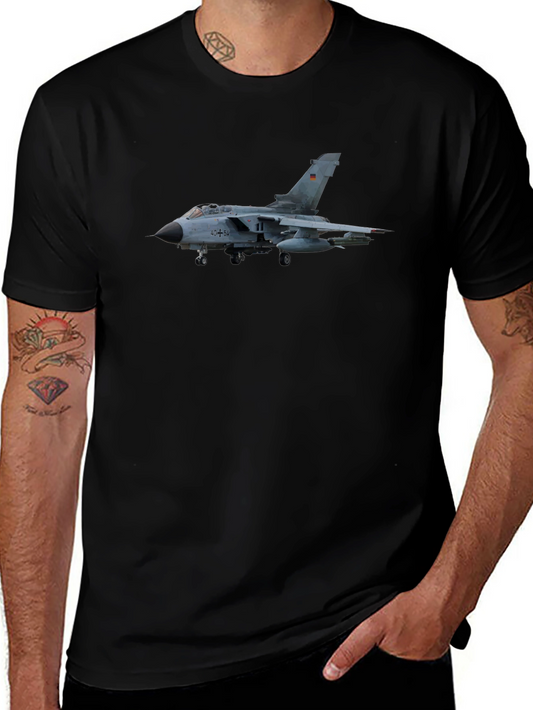 Tornado Fighter Jet Graphic Tee - Black Cotton Blend