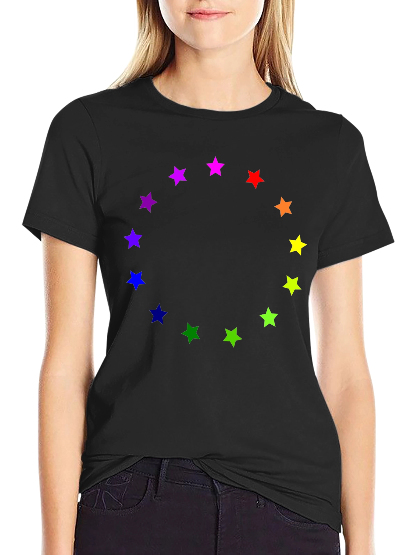 Rainbow Star Circle Black T-Shirt