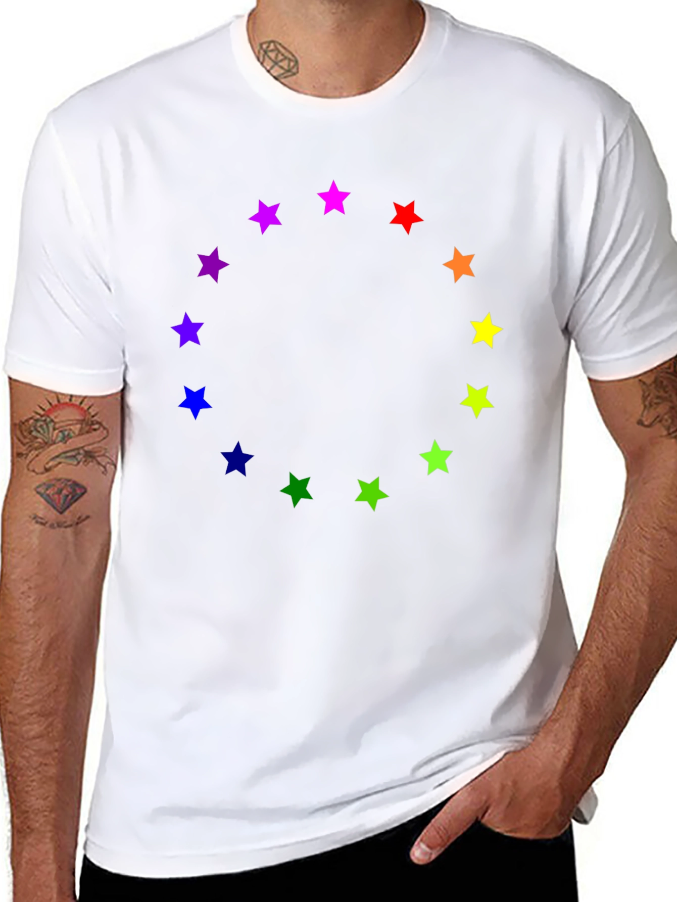 Rainbow Star Circle Black T-Shirt