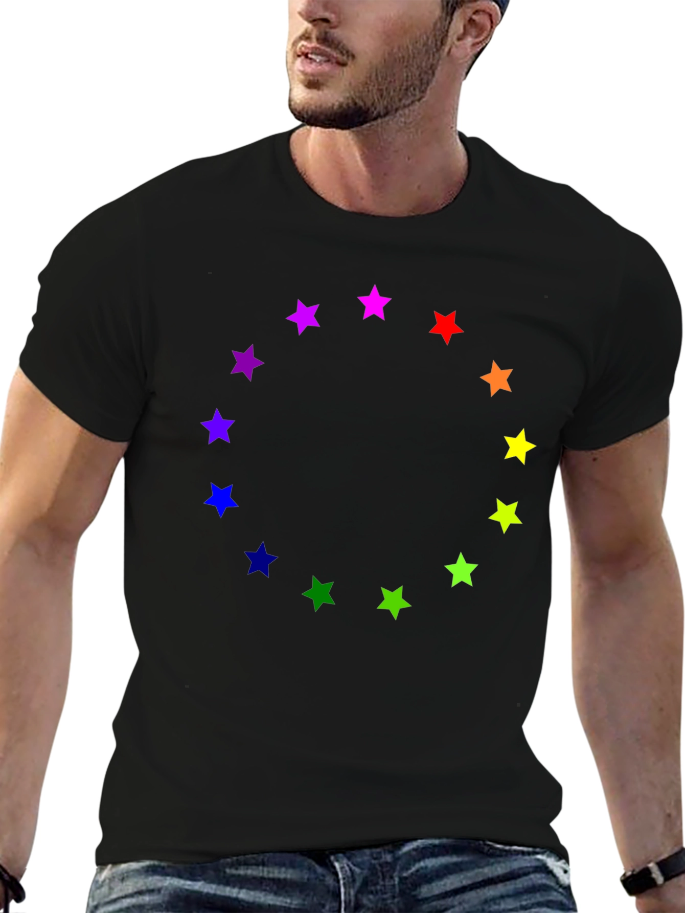 Rainbow Star Circle Black T-Shirt