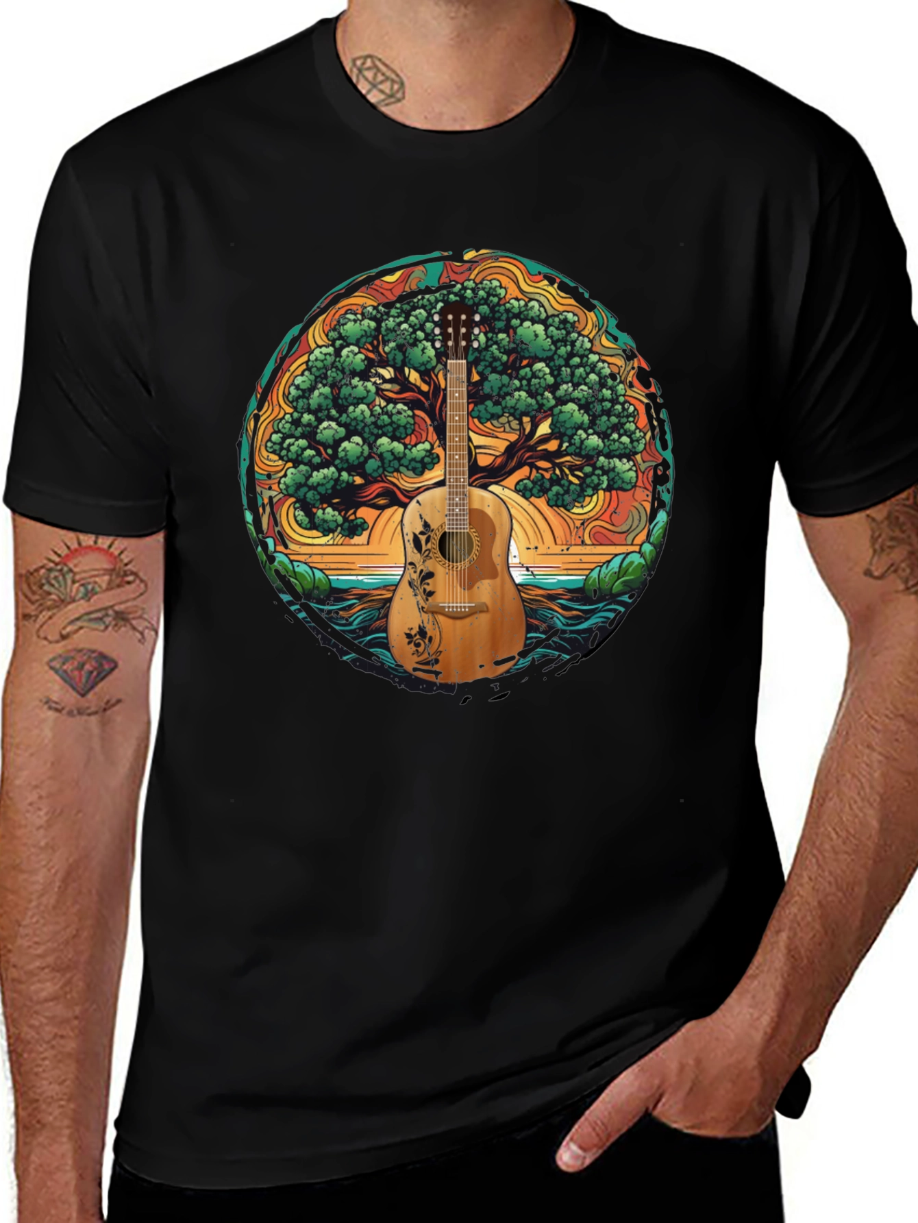 Guitar Tree of Life Black T-Shirt