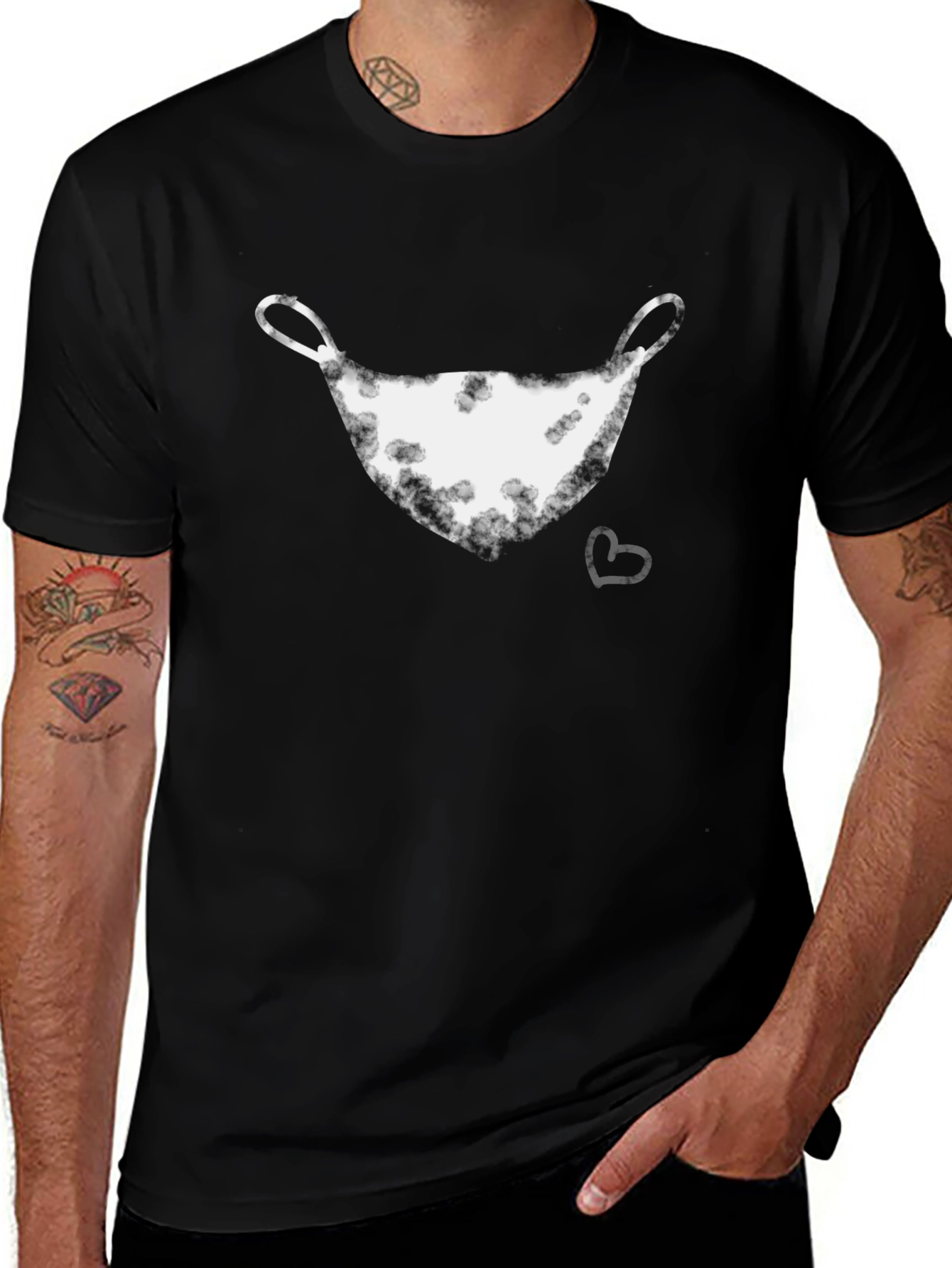 Black T-Shirt with Artistic Mask Graphic