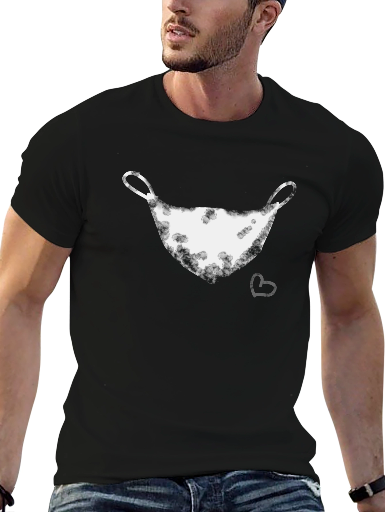 Black T-Shirt with Artistic Mask Graphic