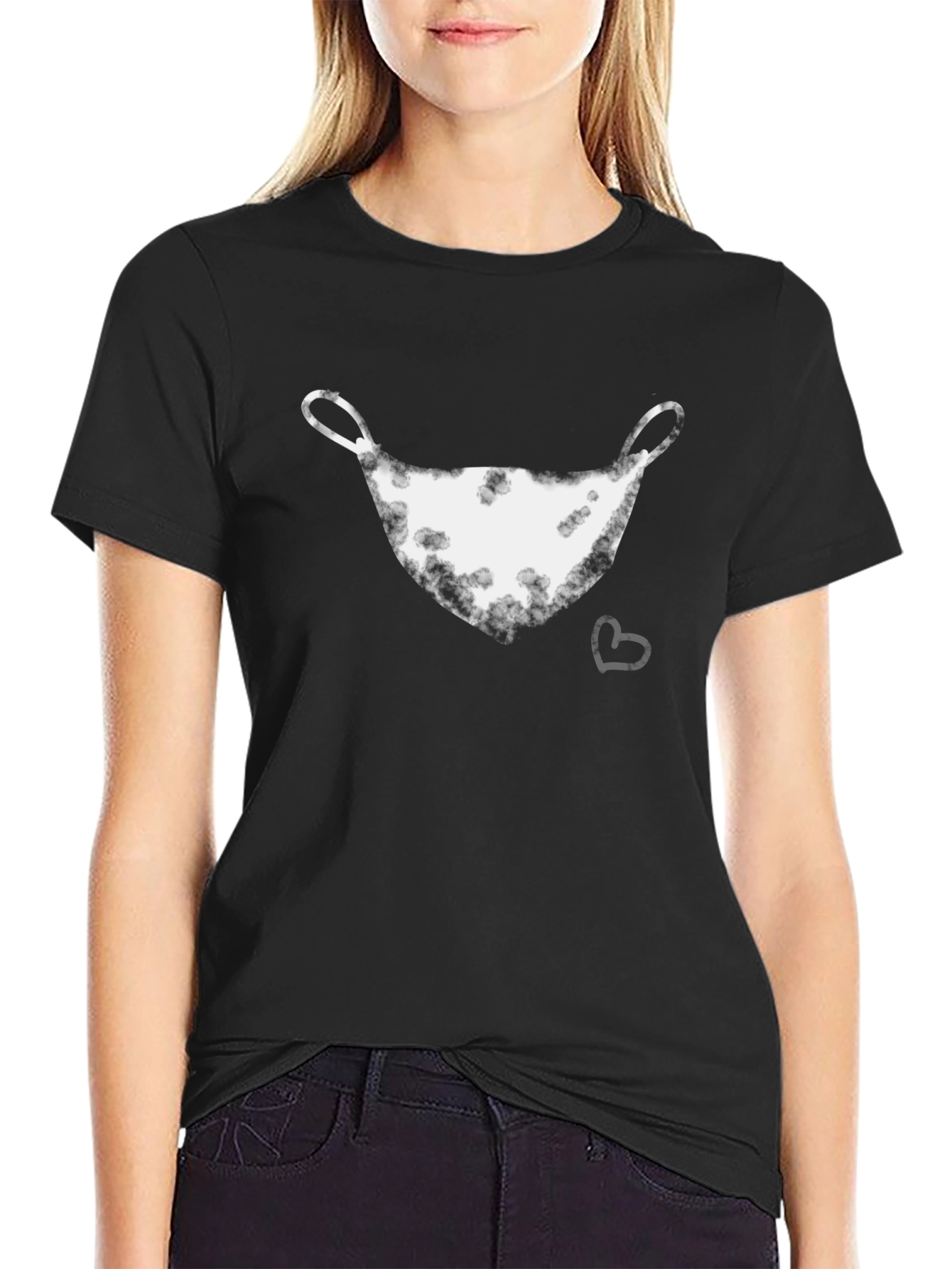 Black T-Shirt with Artistic Mask Graphic