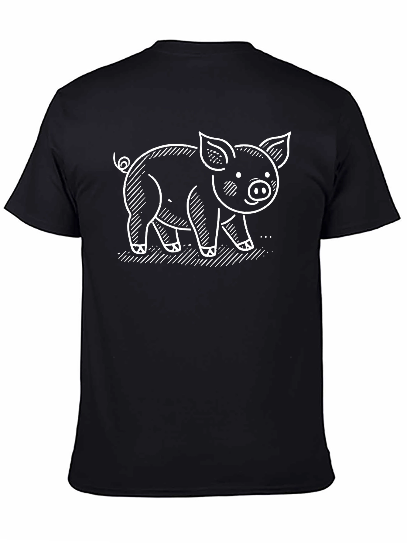 Cute Pig Graphic Tee - Black Cotton T-Shirt