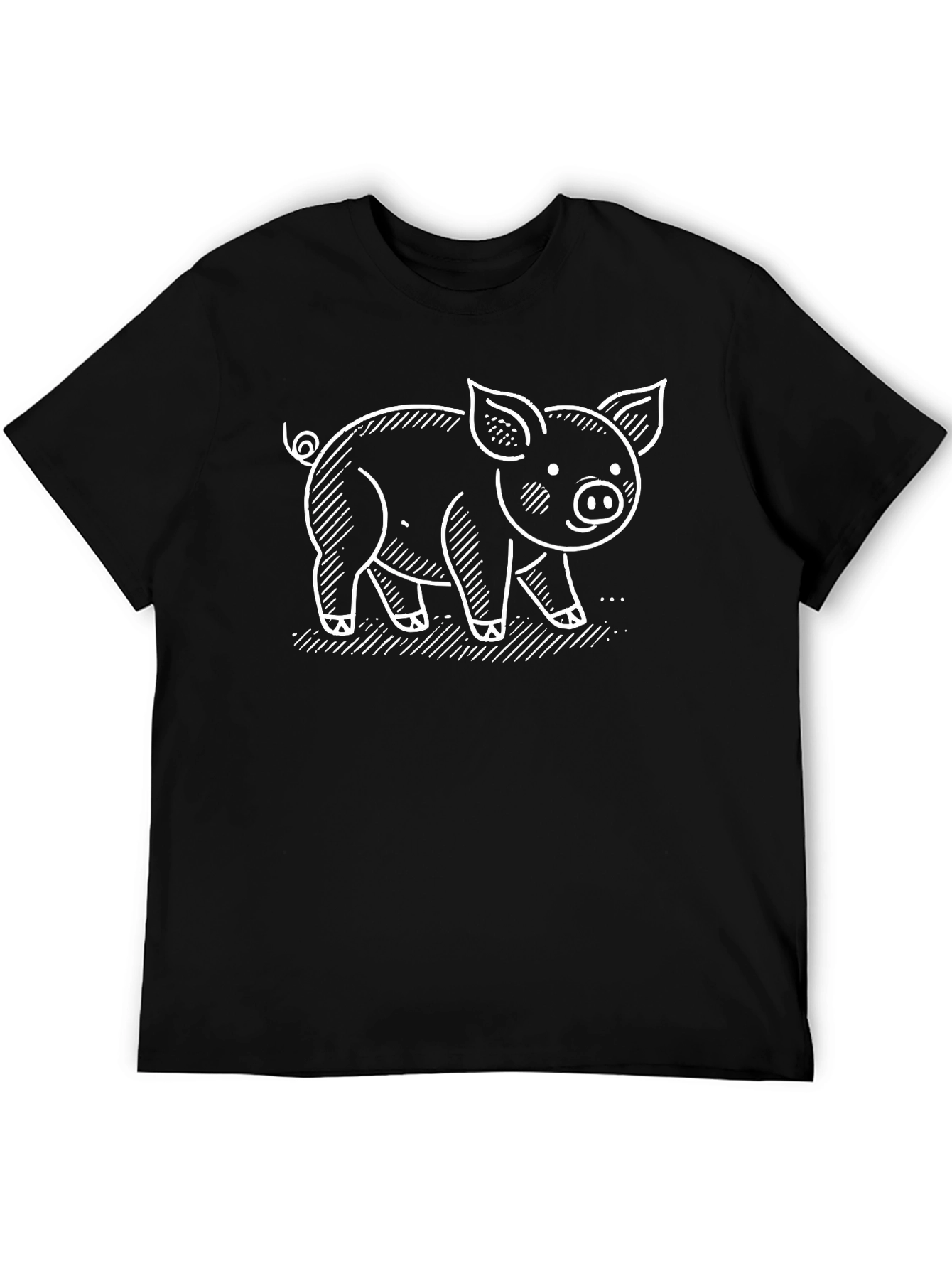 Cute Pig Graphic Tee - Black Cotton T-Shirt
