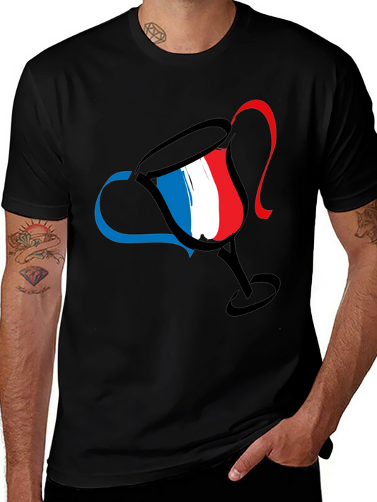 French Flag Wine Glass Graphic T-Shirt