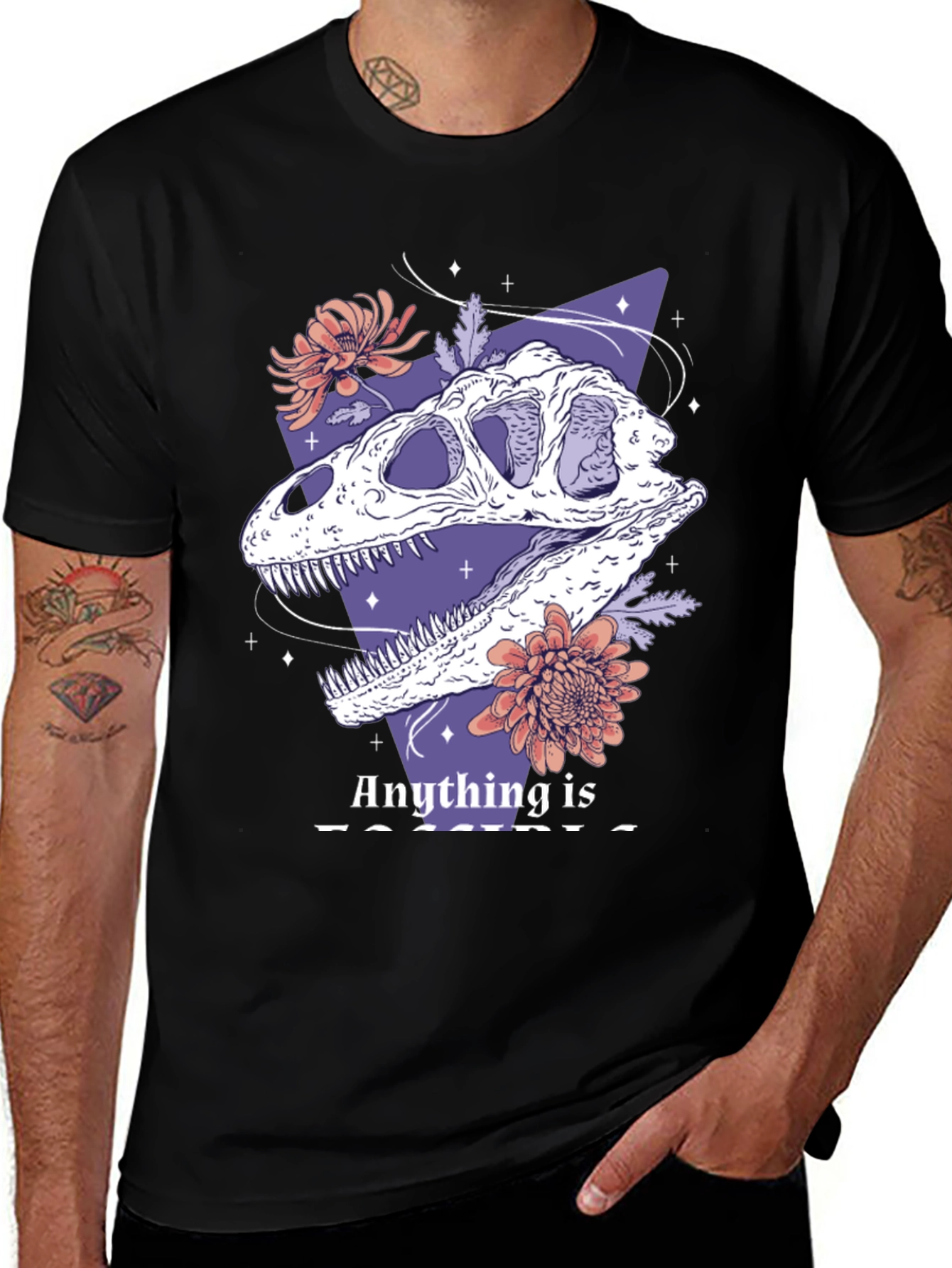 Dinosaur Skull Graphic Tee - Black