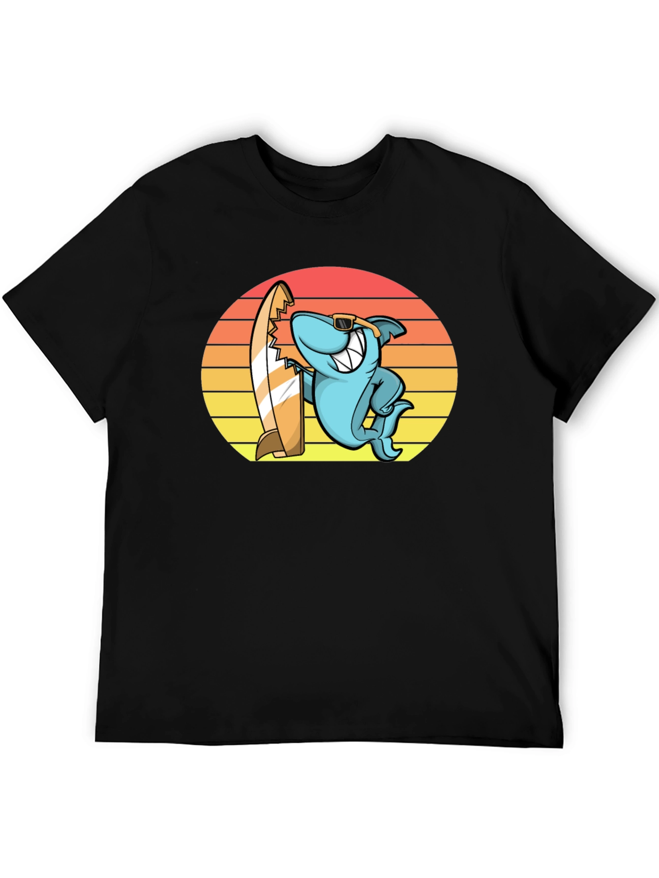 Cool Shark Surfer Graphic Tee - Black T-Shirt