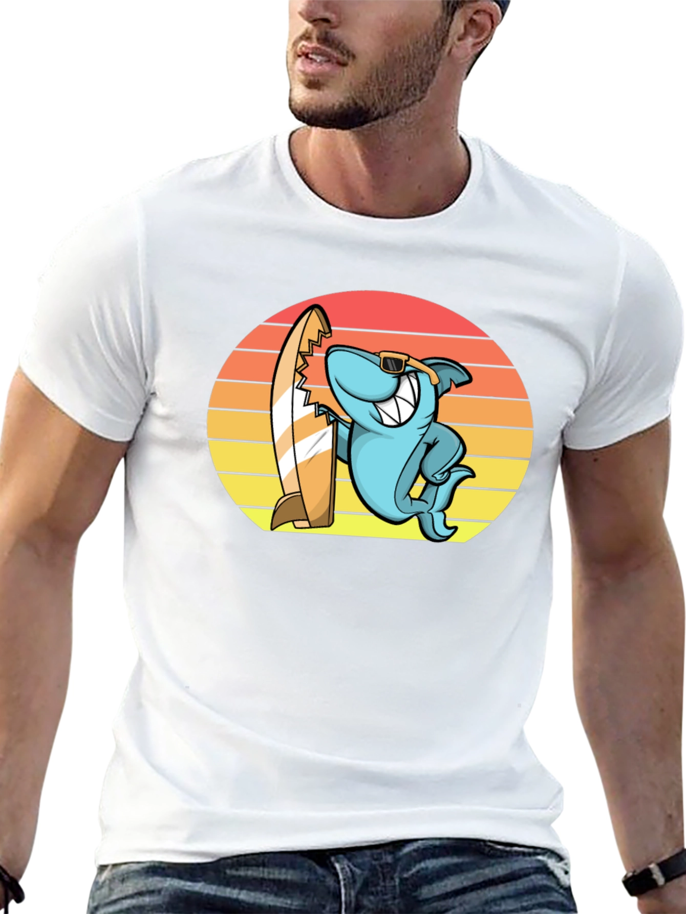 Cool Shark Surfer Graphic Tee - Black T-Shirt