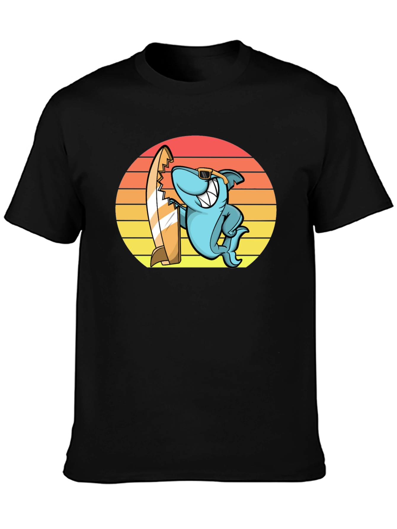 Cool Shark Surfer Graphic Tee - Black T-Shirt