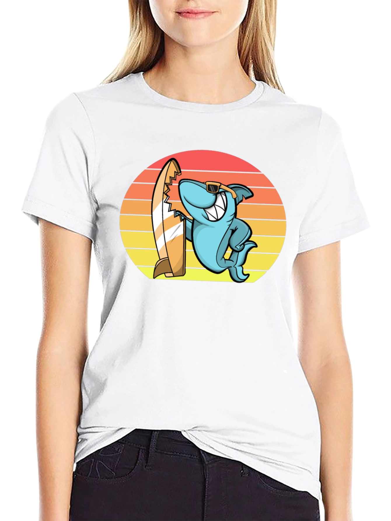 Cool Shark Surfer Graphic Tee - Black T-Shirt
