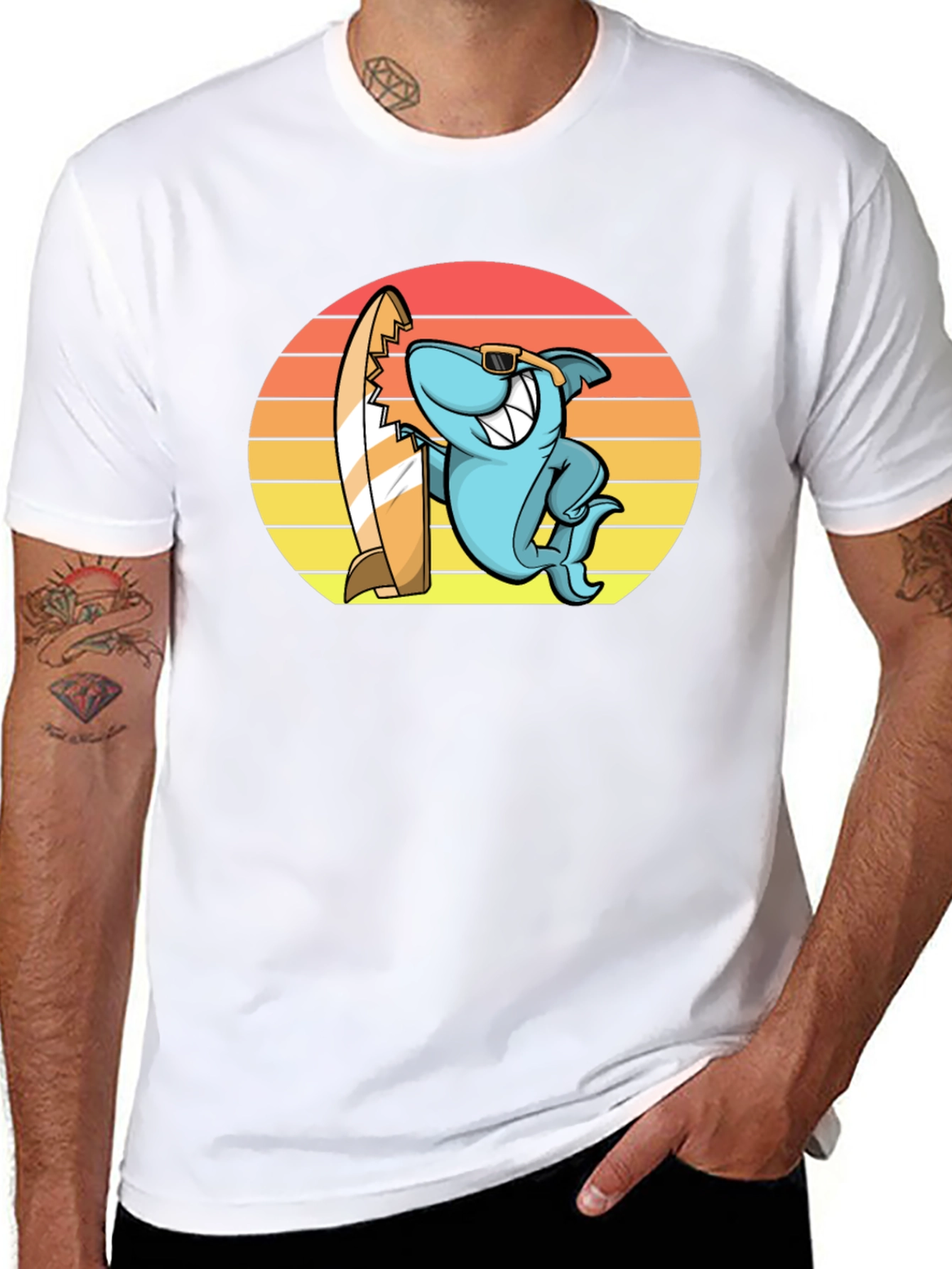Cool Shark Surfer Graphic Tee - Black T-Shirt