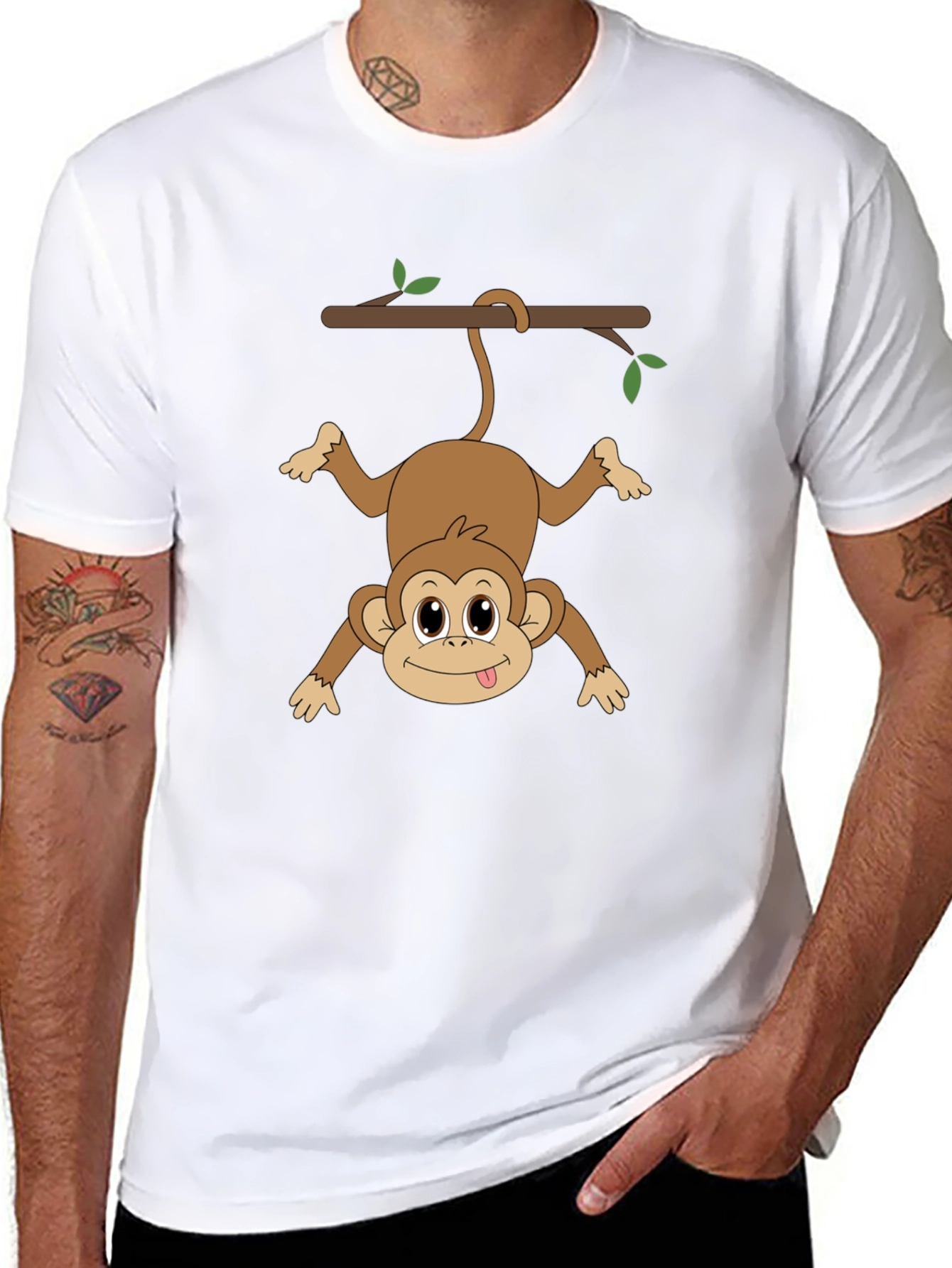 Funny Monkey Hanging From Branch Graphic T-Shirt