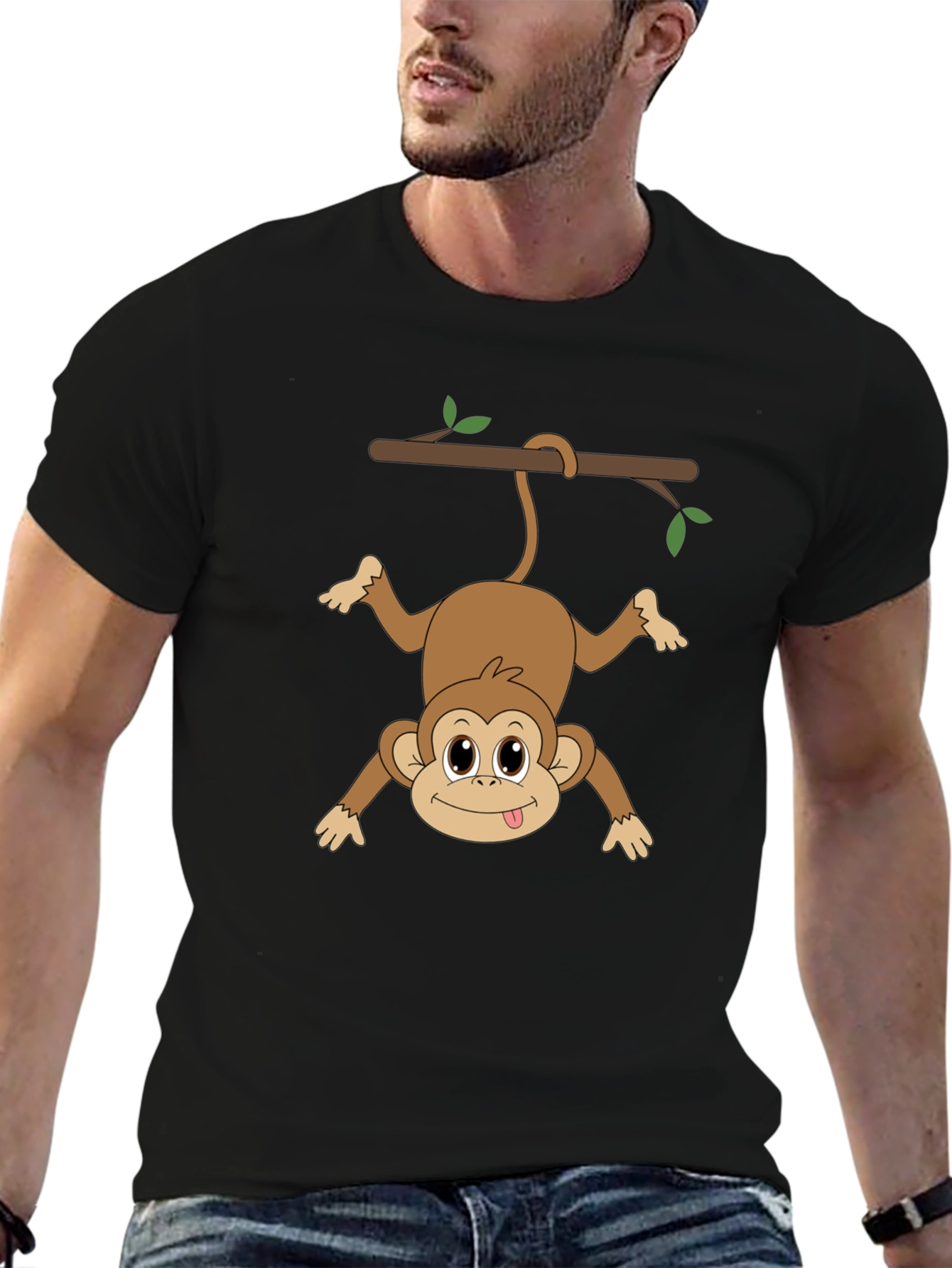 Funny Monkey Hanging From Branch Graphic T-Shirt